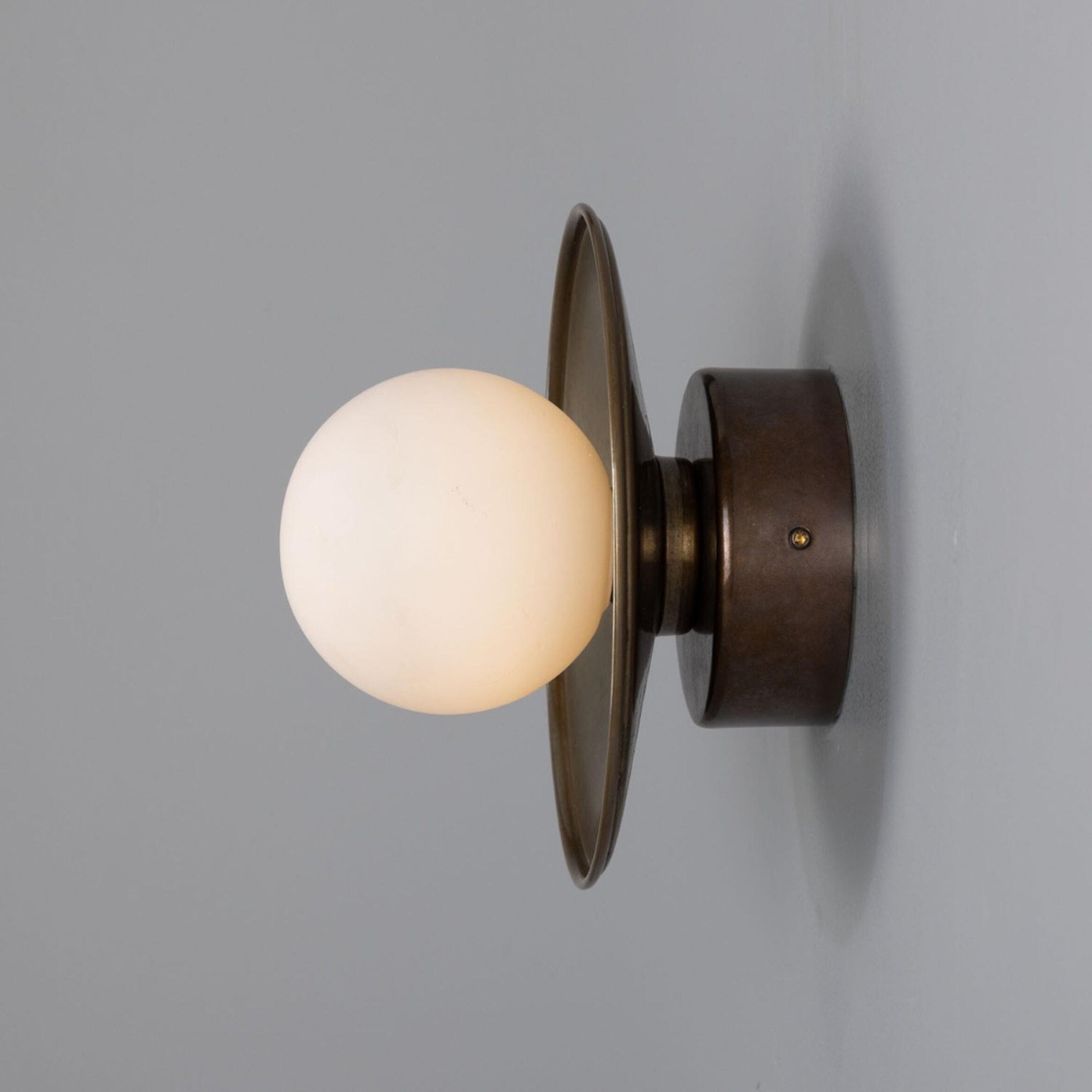 Mullan Lighting Lighting Aosta Brass Disc Bathroom Wall Sconce with Glass Globe