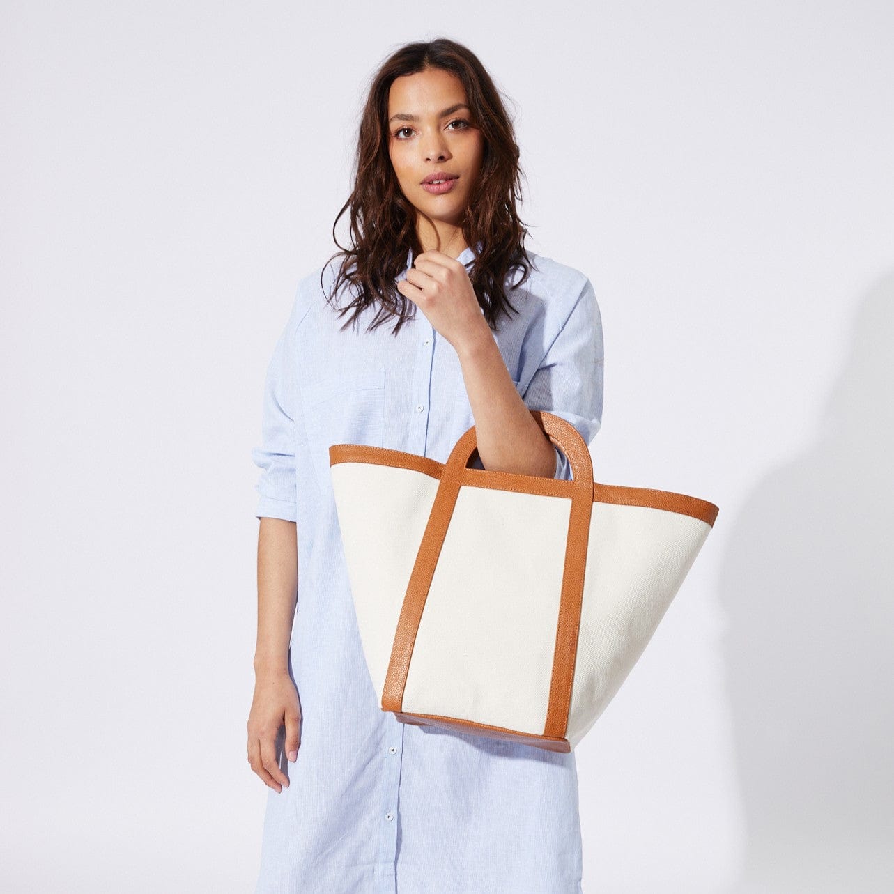 Mesch Bag Atuel Canvas Leather Tote, Caramel