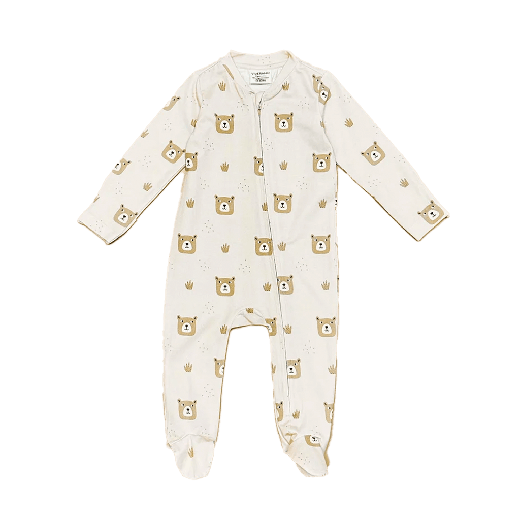 Viverano Organics Clothing 0-3 Months Bear Zipper Footie Baby Coverall