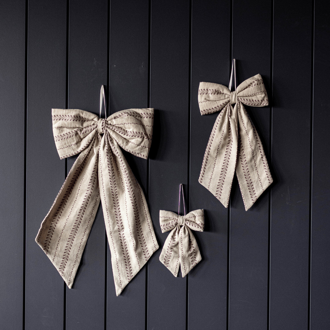 Luxe B Co SHOP Beige Striped Bow Ornament