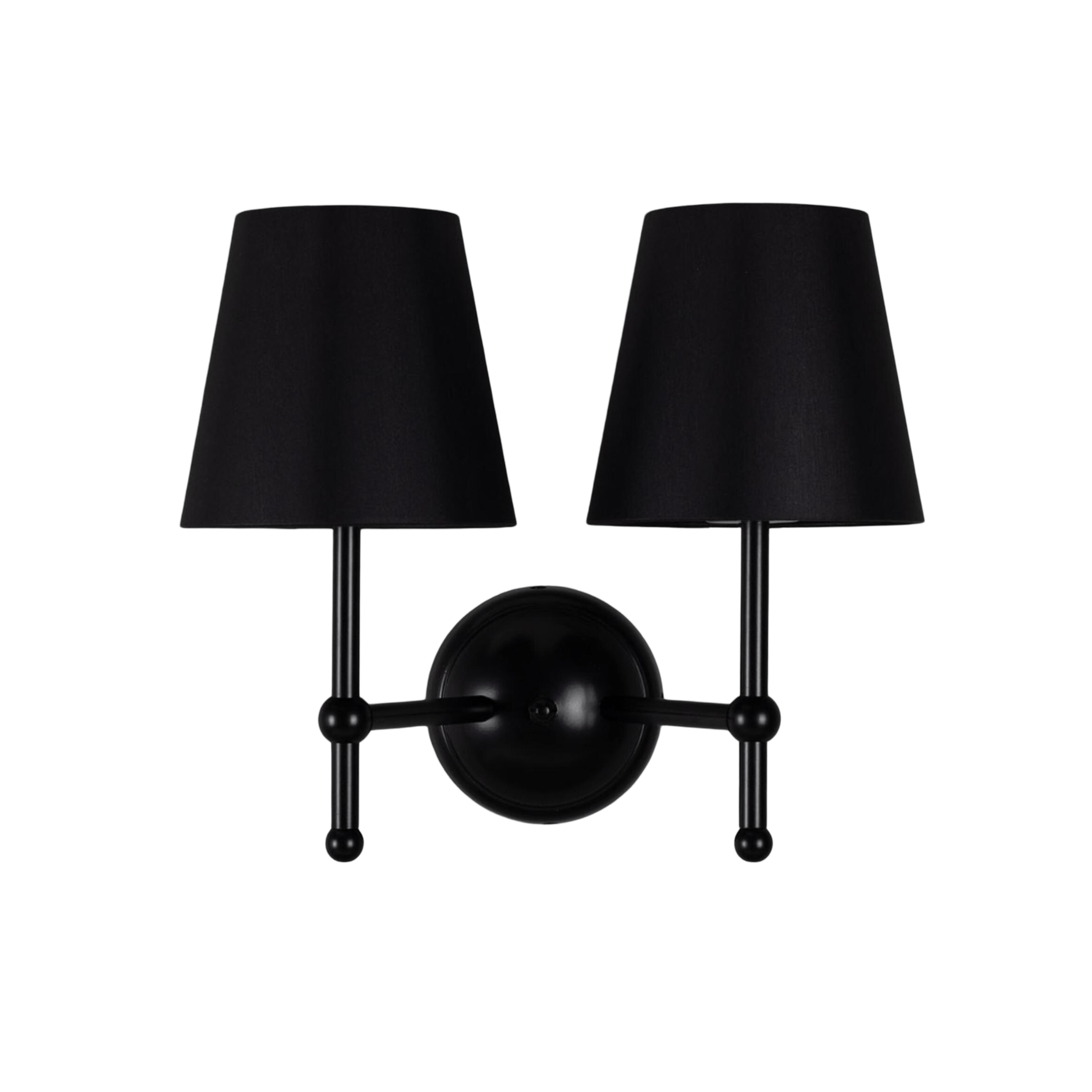 Mullan Lighting Lighting Powder-coated Matte Black / Black Bursa Modern Brass Double Wall Light with Fabric Shades