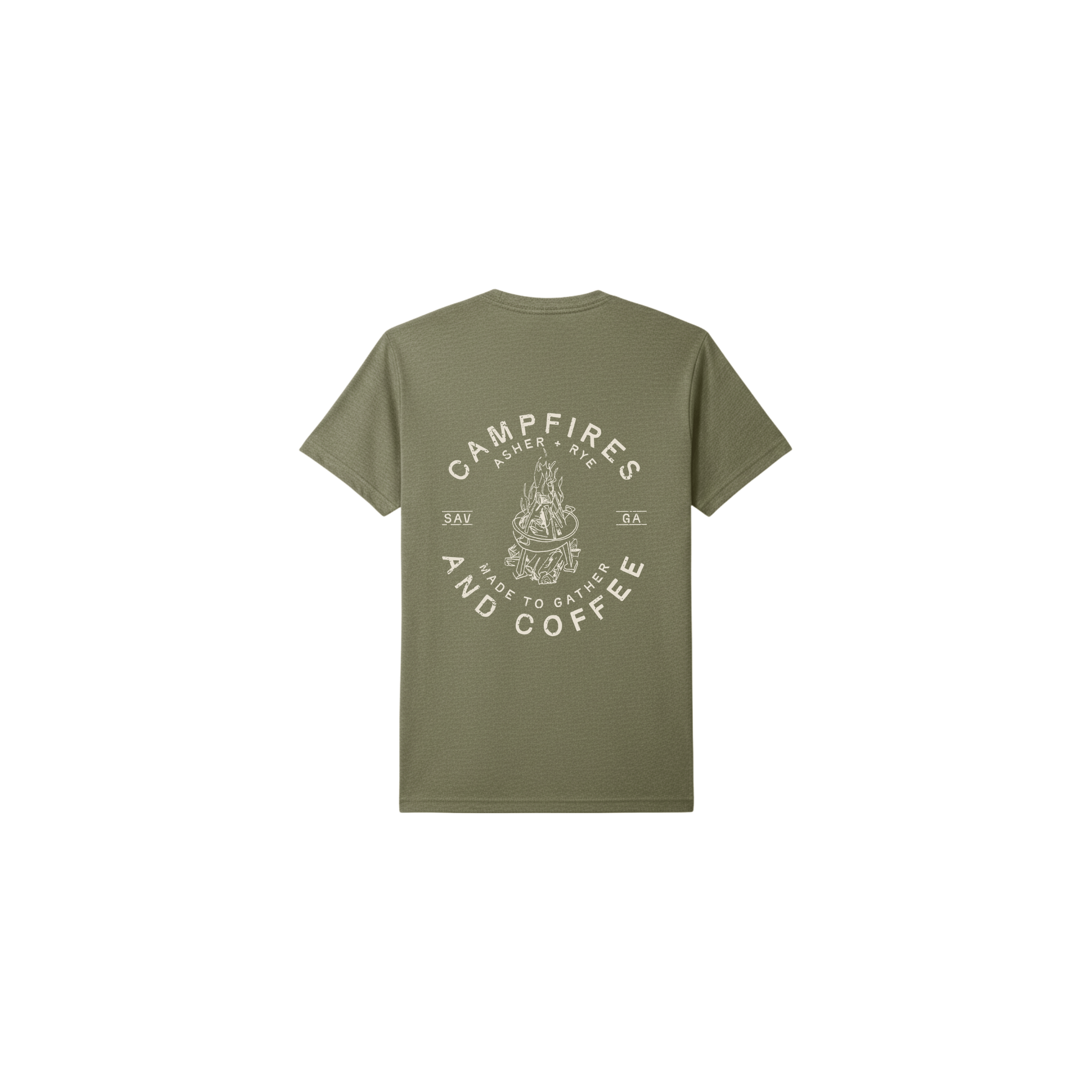 Warehouse Uniform & Embroidery SHOP Olive Green / Small Campfires + Coffee Tee