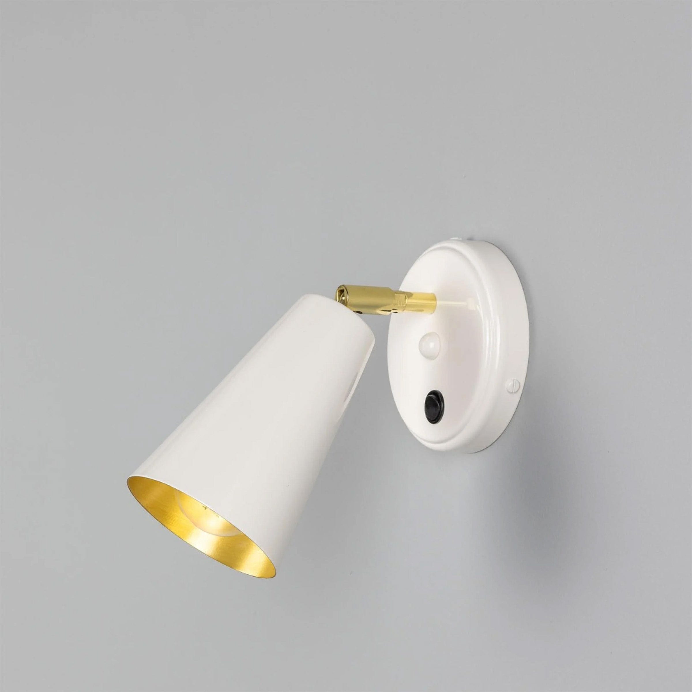 Mullan Lighting Lighting Powder-Coated White Cashel Brass Cone Wall Light with Switch