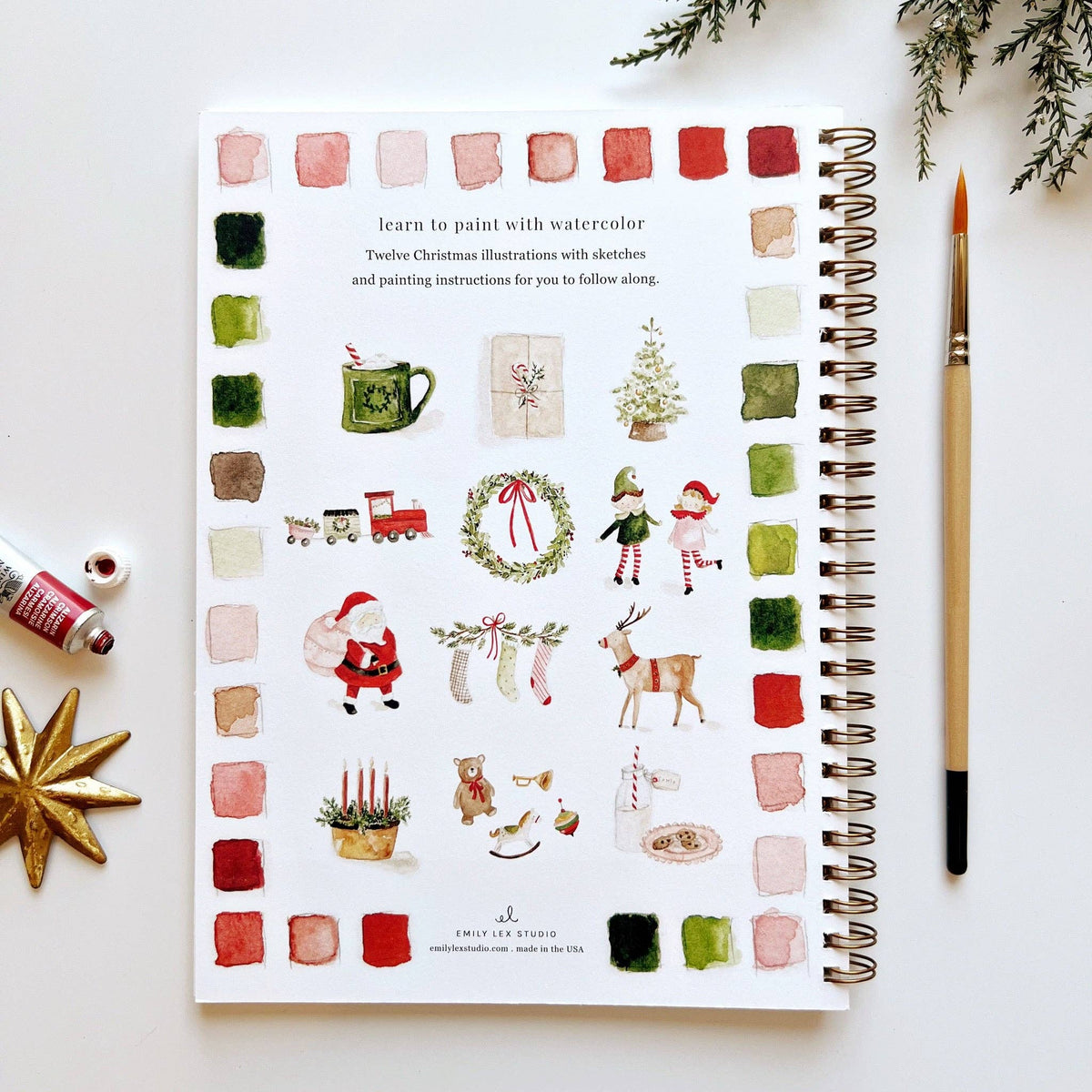 emily lex studio Stationery Christmas Watercolor Workbook