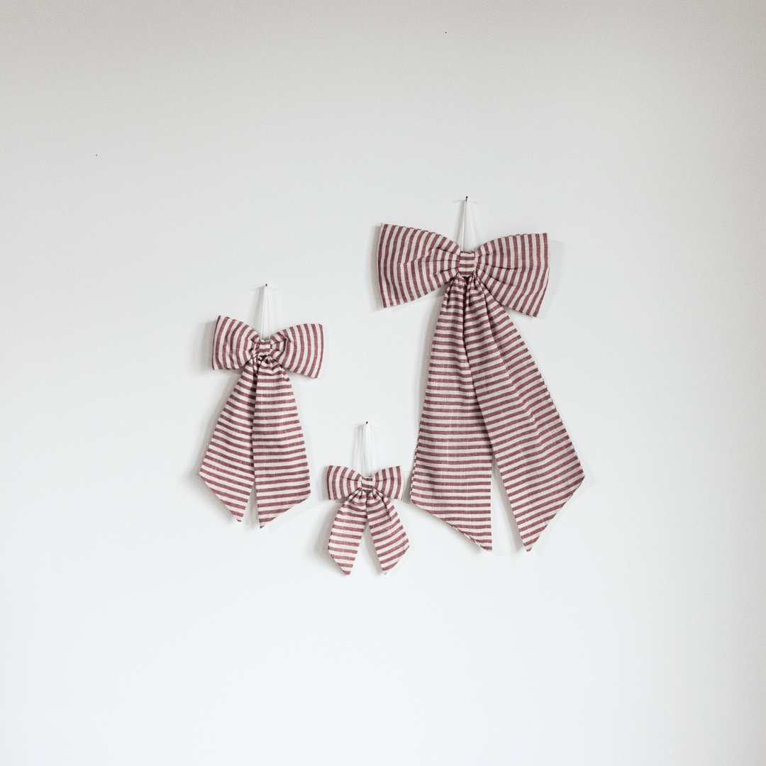 Luxe B Co SHOP Cranberry Striped Bow Ornament