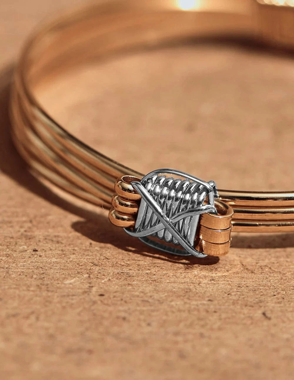 American Rhino Jewelry Gold w/ Silver Tether Elephant Hair Bracelet Three Strand