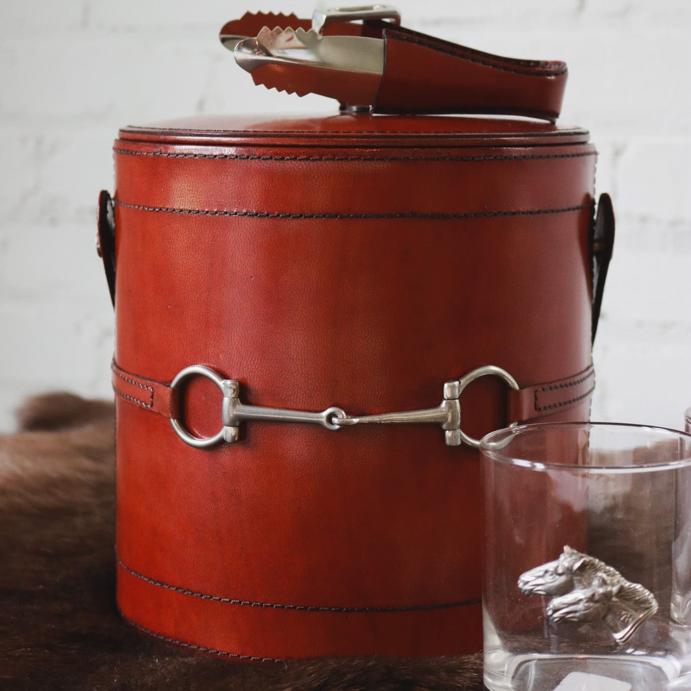 Vagabond House SHOP Equestrian Leather Ice Bucket