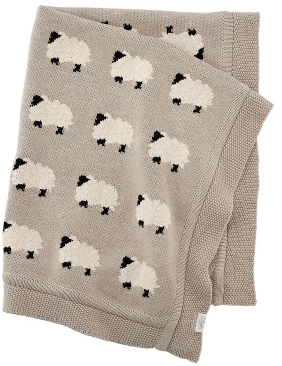 Viverano Organics Furry Sheep - Organic Cotton Jacquard Knit Baby Blanket: One Size