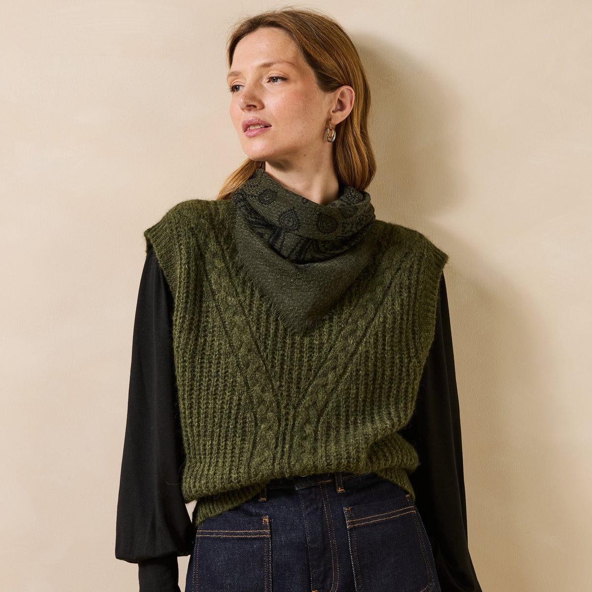 La Fée Maraboutée SHOP Gabina Sweater Vest, Khaki Green