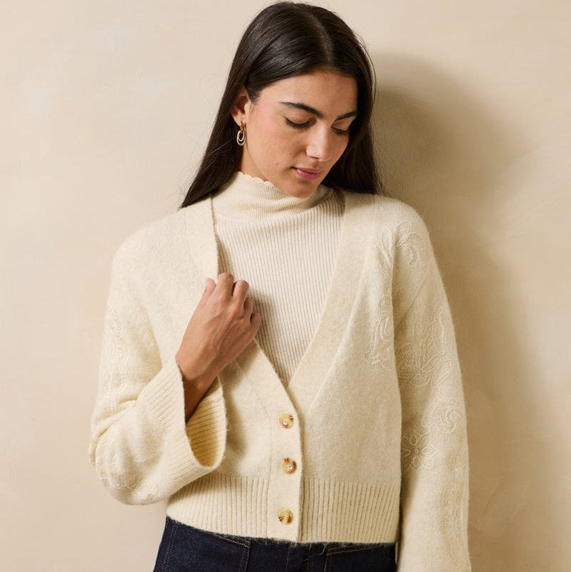 La Fée Maraboutée SHOP Glass Embroidered Cardigan, Ecru