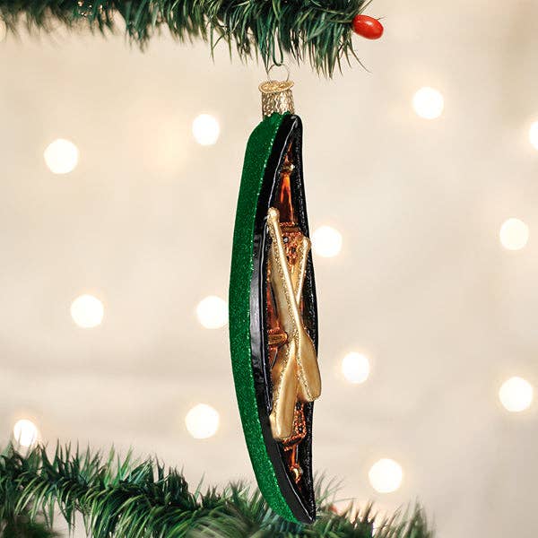 Old World Christmas SHOP Green Canoe Ornament