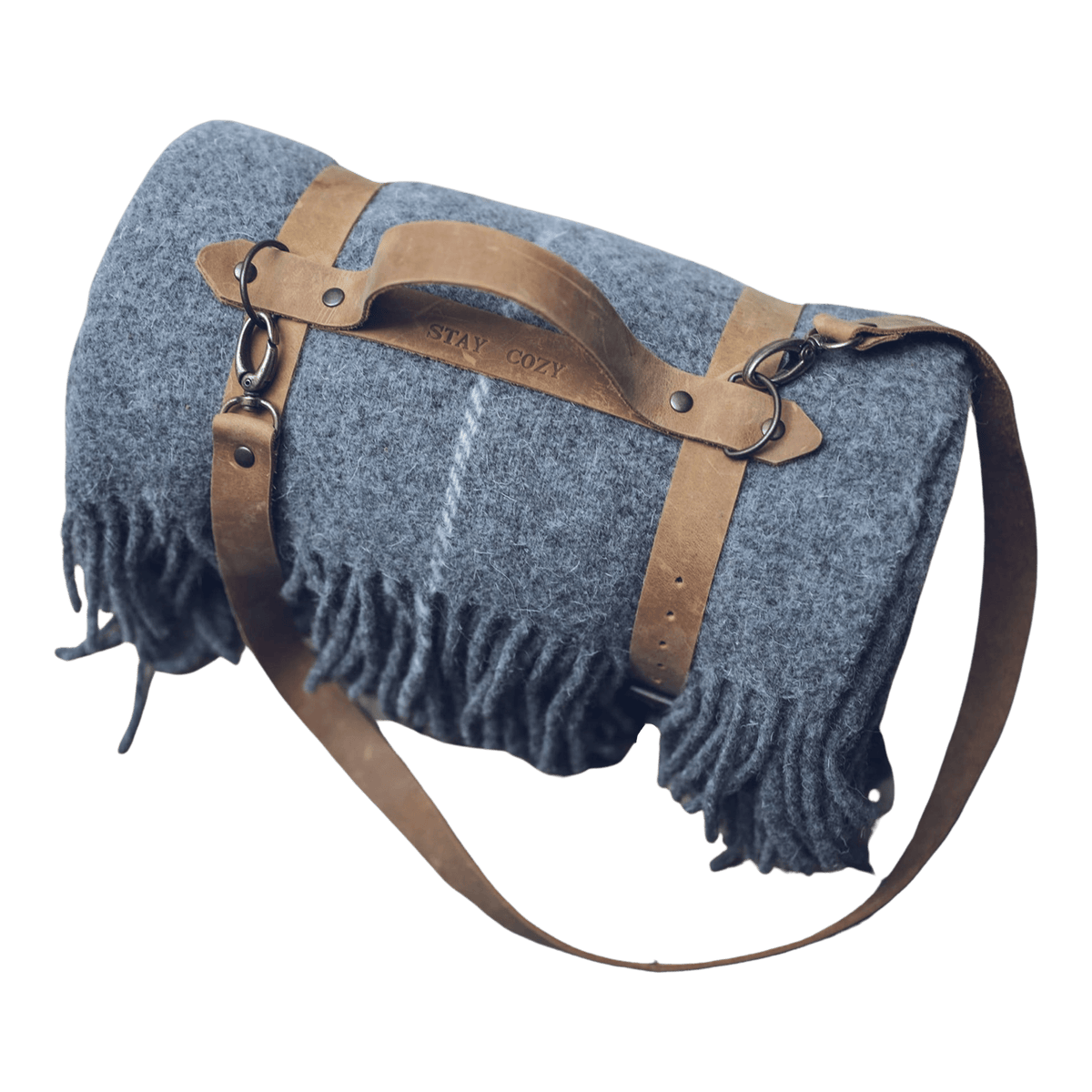 Grey Wool Blanket with Leather Handle Strap – Asher + Rye