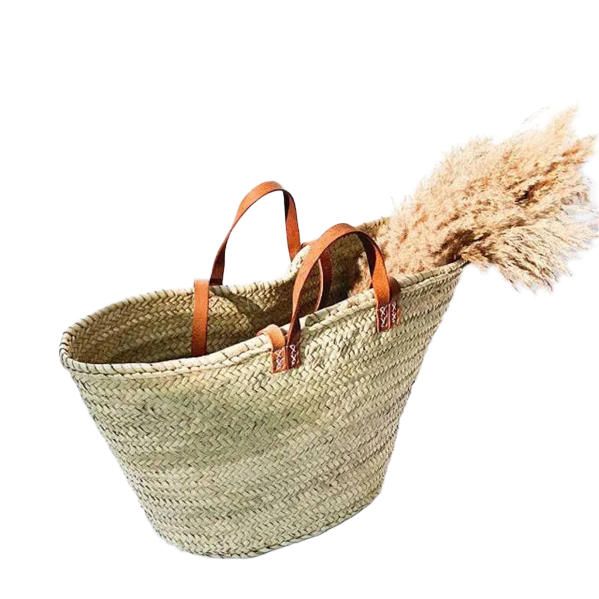 HandmadeBestSeller Handmade French Market Basket with Double Leather Handles