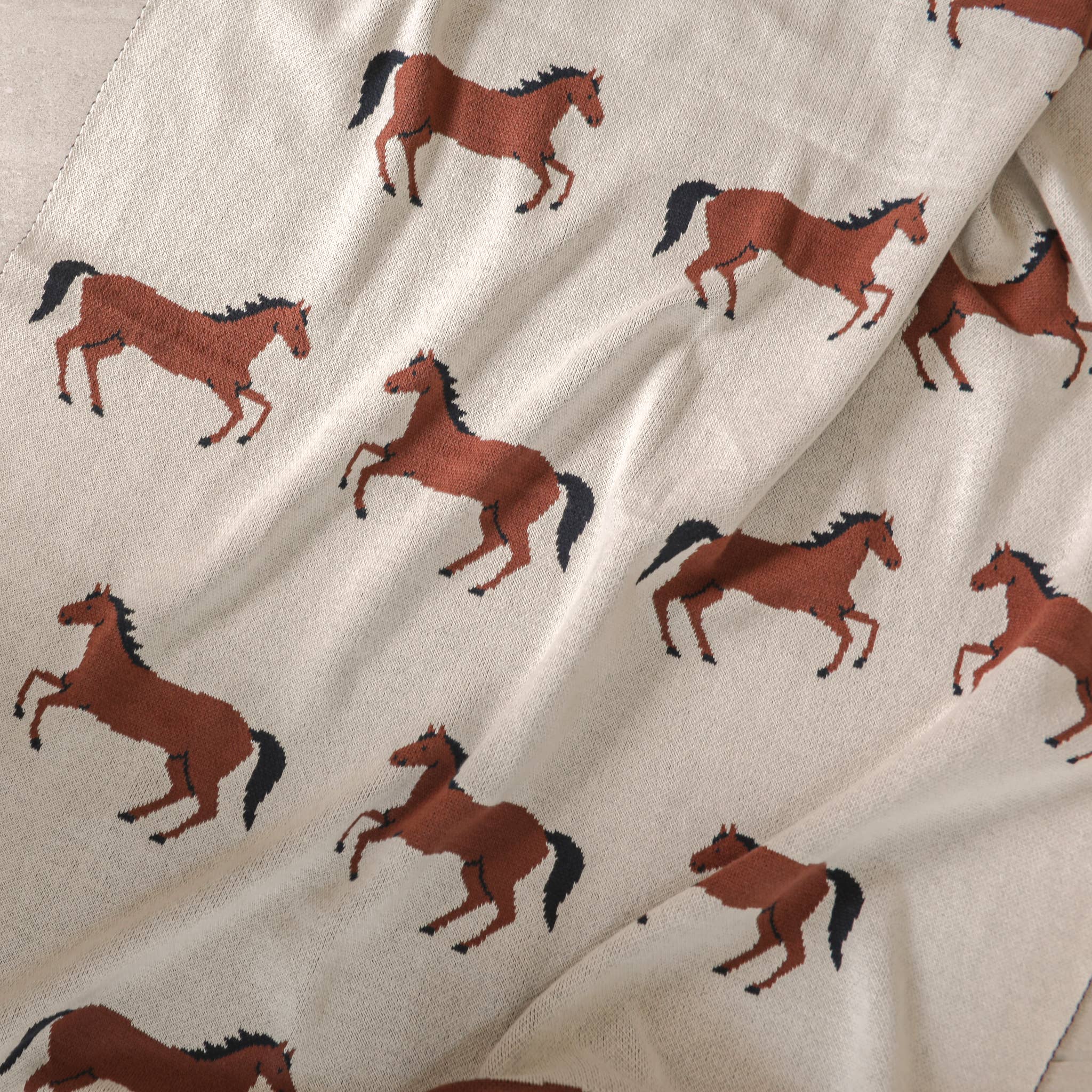 Viverano Organics Baby Blanket Horse - Organic Cotton Jacquard Sweater Knit Baby Blanket
