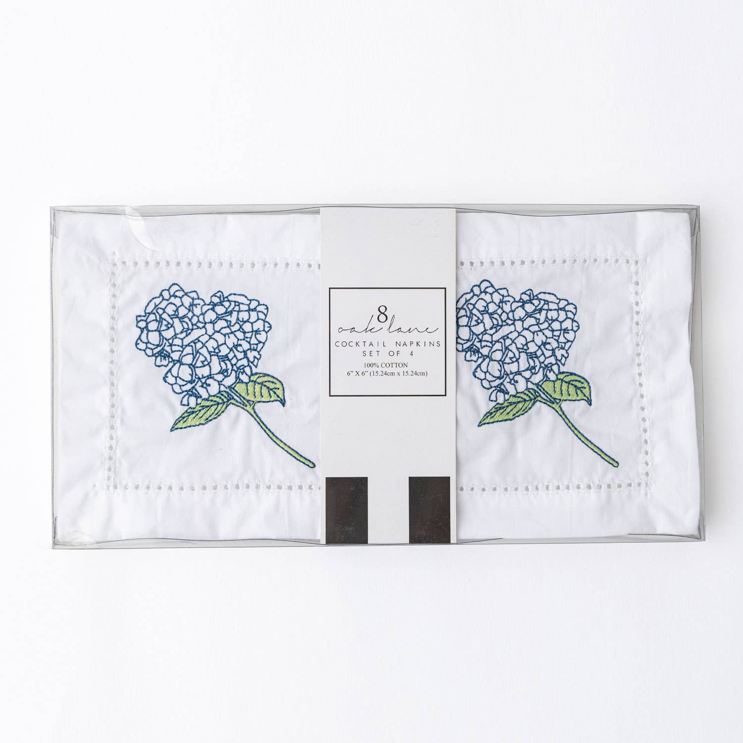 8 Oak Lane Cloth Napkins Hydrangea Embroidered Cotton Cocktail Napkin Set of 4