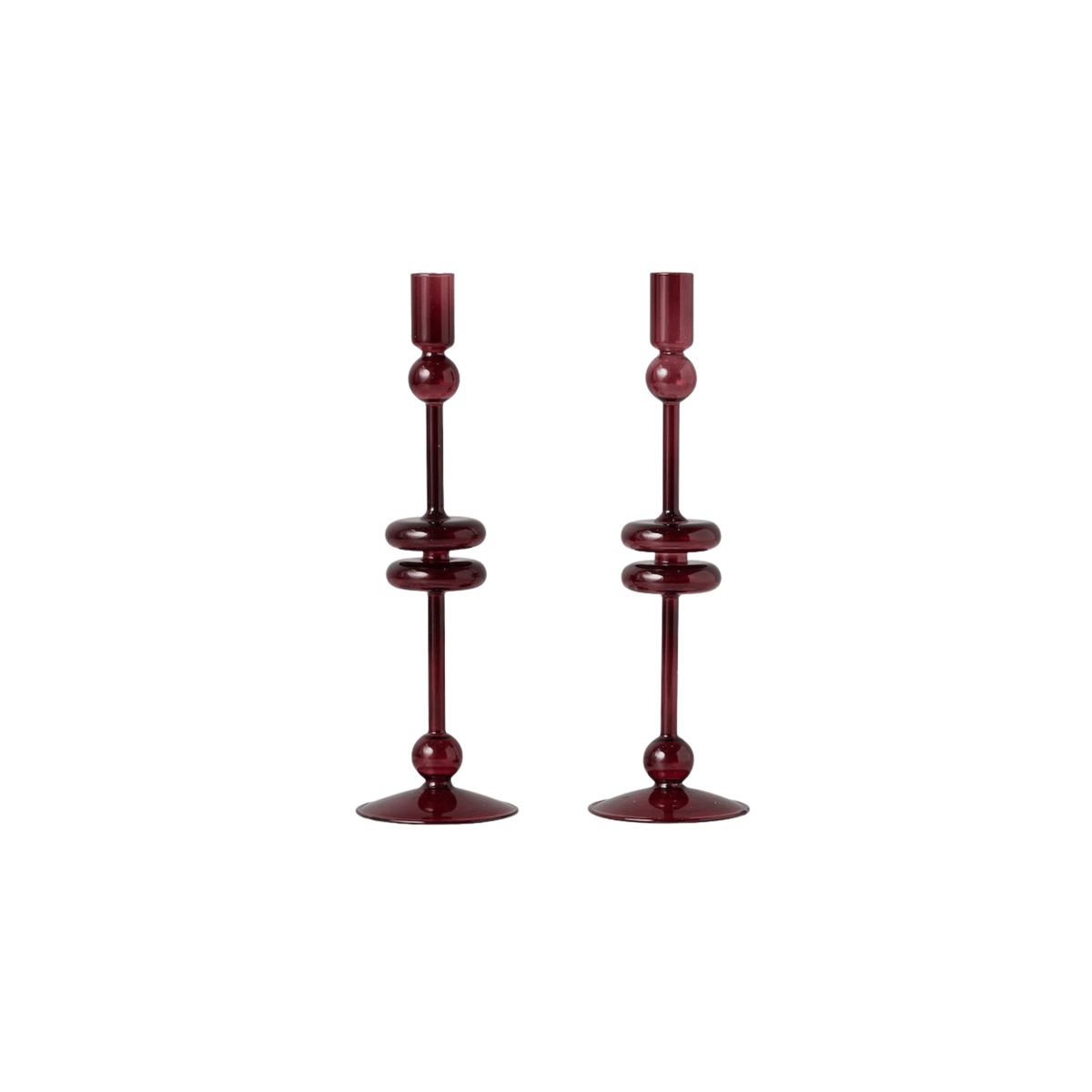 etúHOME SHOP Large Pair, Merlot Glass Candlesticks