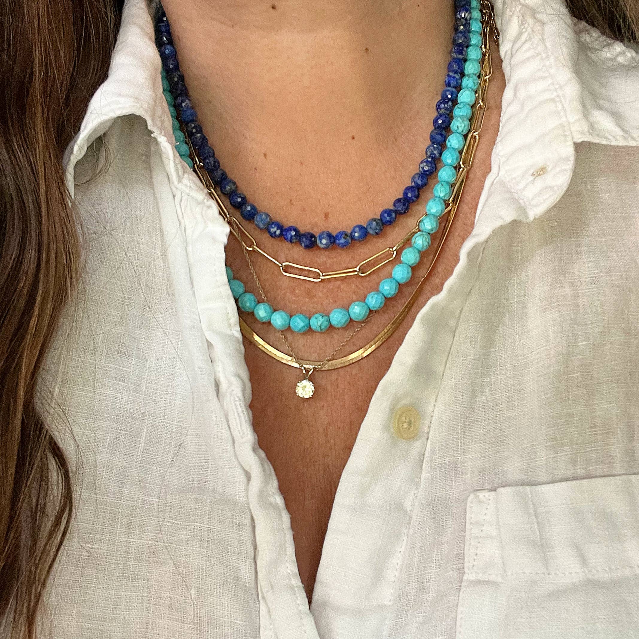 Libby & Smee Libby & Smee - Gemstone Bead Necklaces in Turquoise, Blue Lapis, Tiger Eye