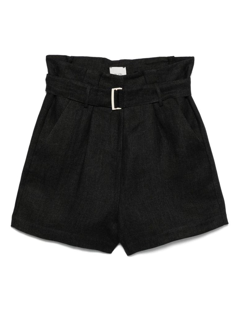 Alysi Clothing Extra Small Linen Bermuda Shorts, Black