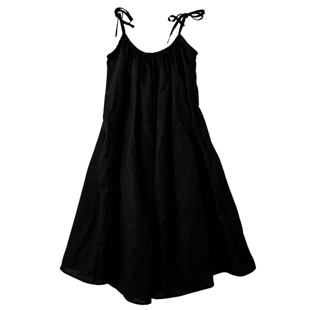 Lemuel MC Linen Rustic Pleat Strap Dress, Dark Brown