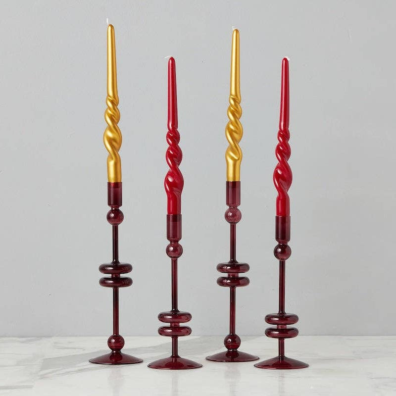 etúHOME SHOP Medium Pair, Merlot Glass Candlesticks