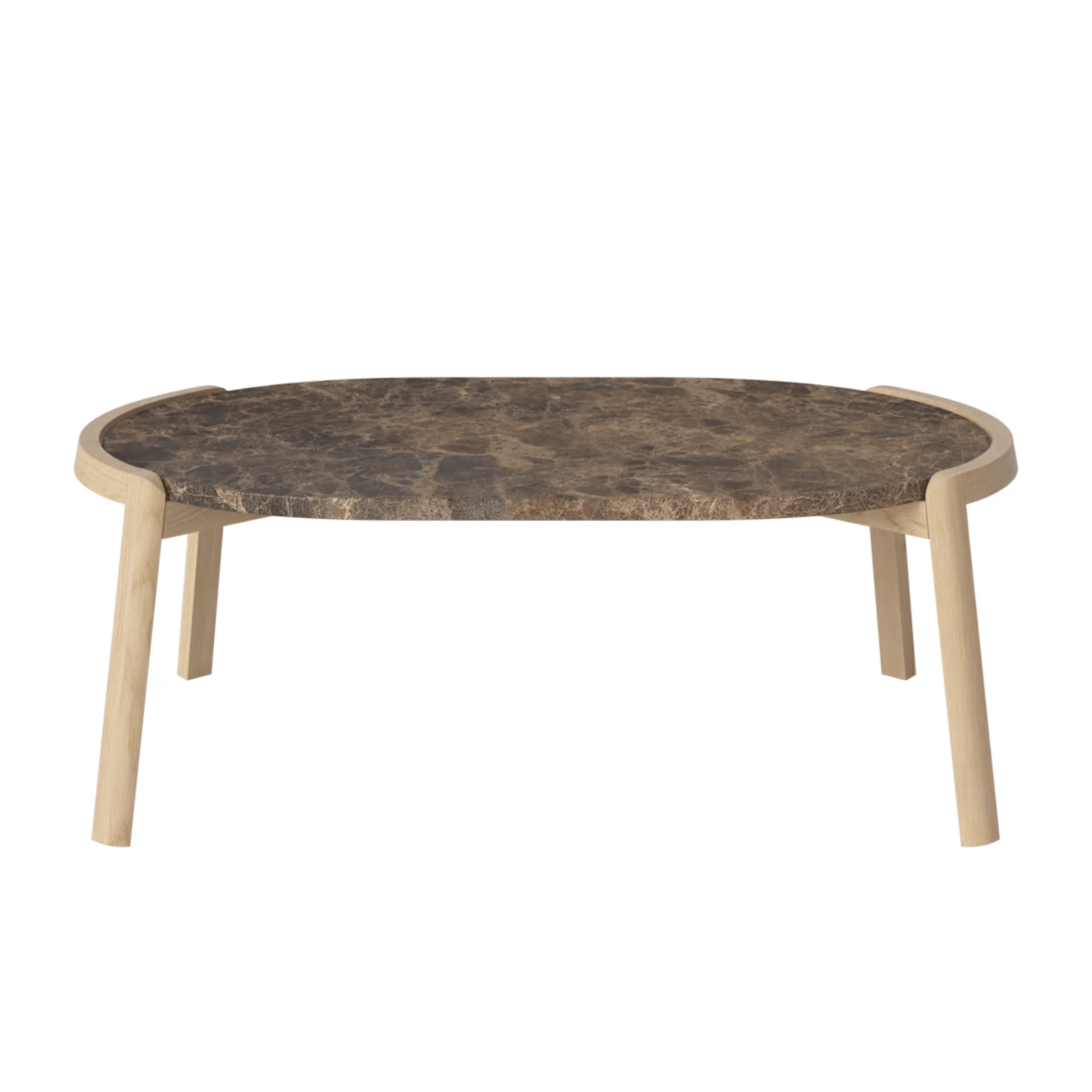 Bolia SHOP 35 cm / Brown Marble / White Pigmented Oiled Oak Mix Coffee Table, 95 x 61 cm Oval