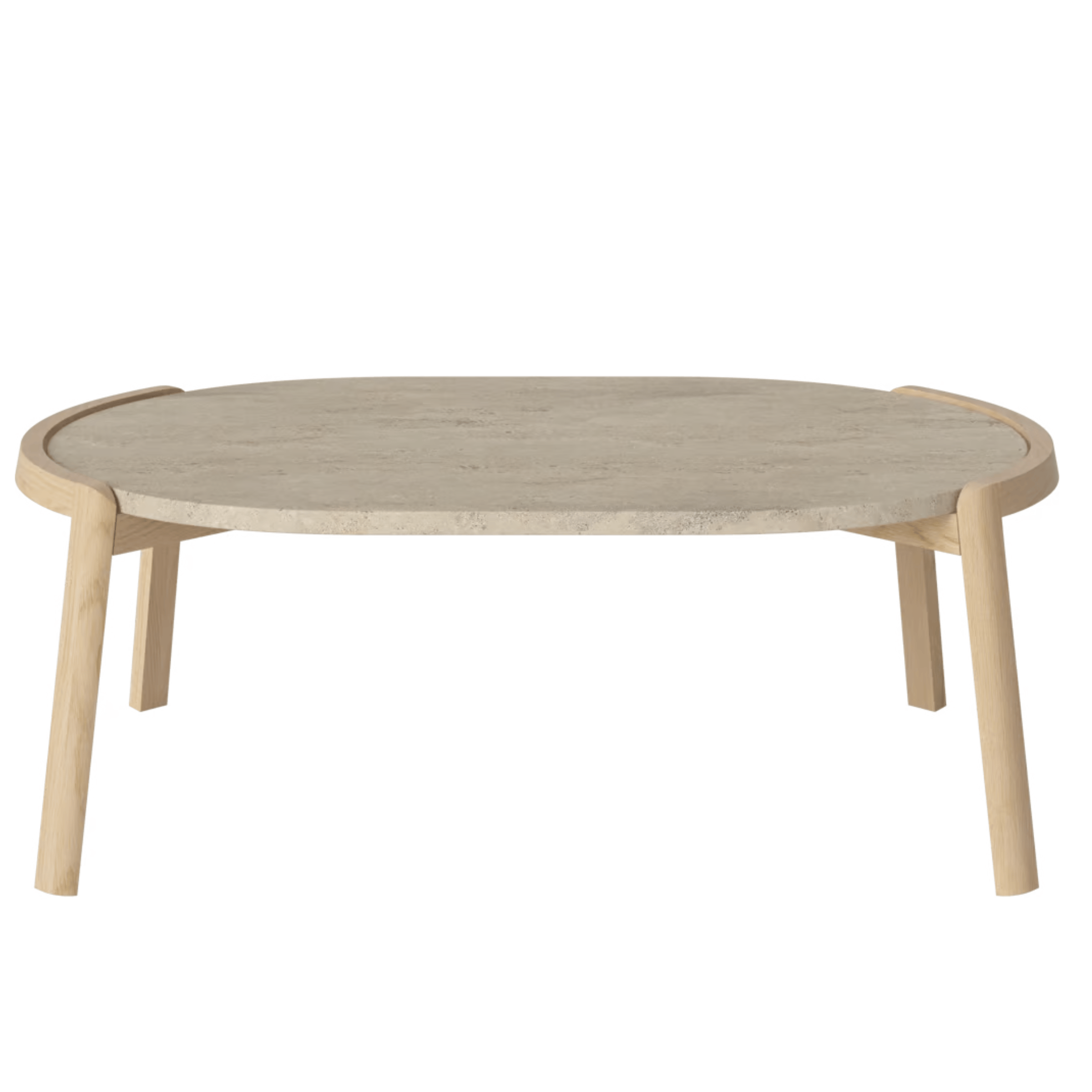 Bolia SHOP 35 cm / Sand Travertine / White Pigmented Oiled Oak Mix Coffee Table, 95 x 61 cm Oval