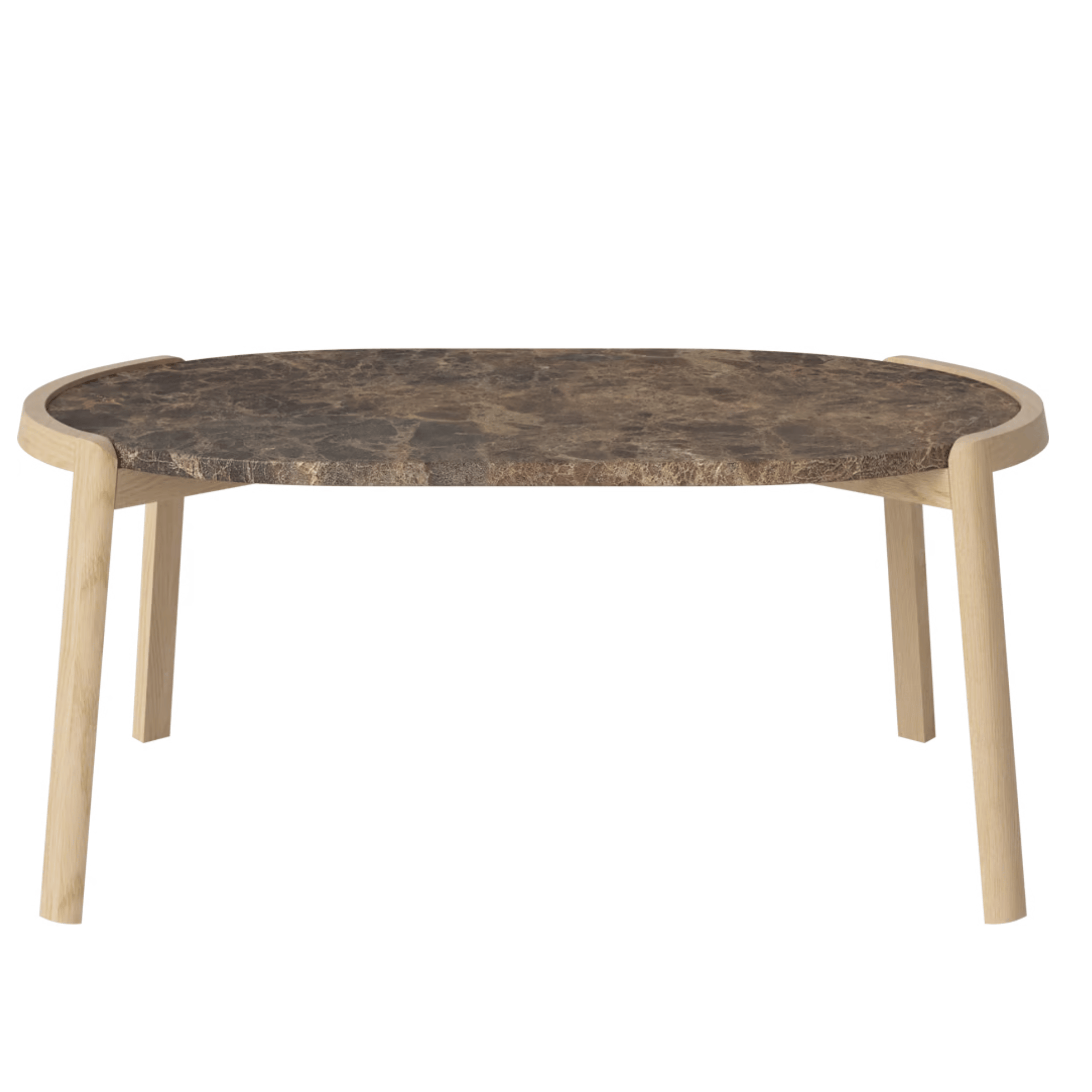 Bolia SHOP 42 cm / Brown Marble / White Pigmented Oiled Oak Mix Coffee Table, 95 x 61 cm Oval