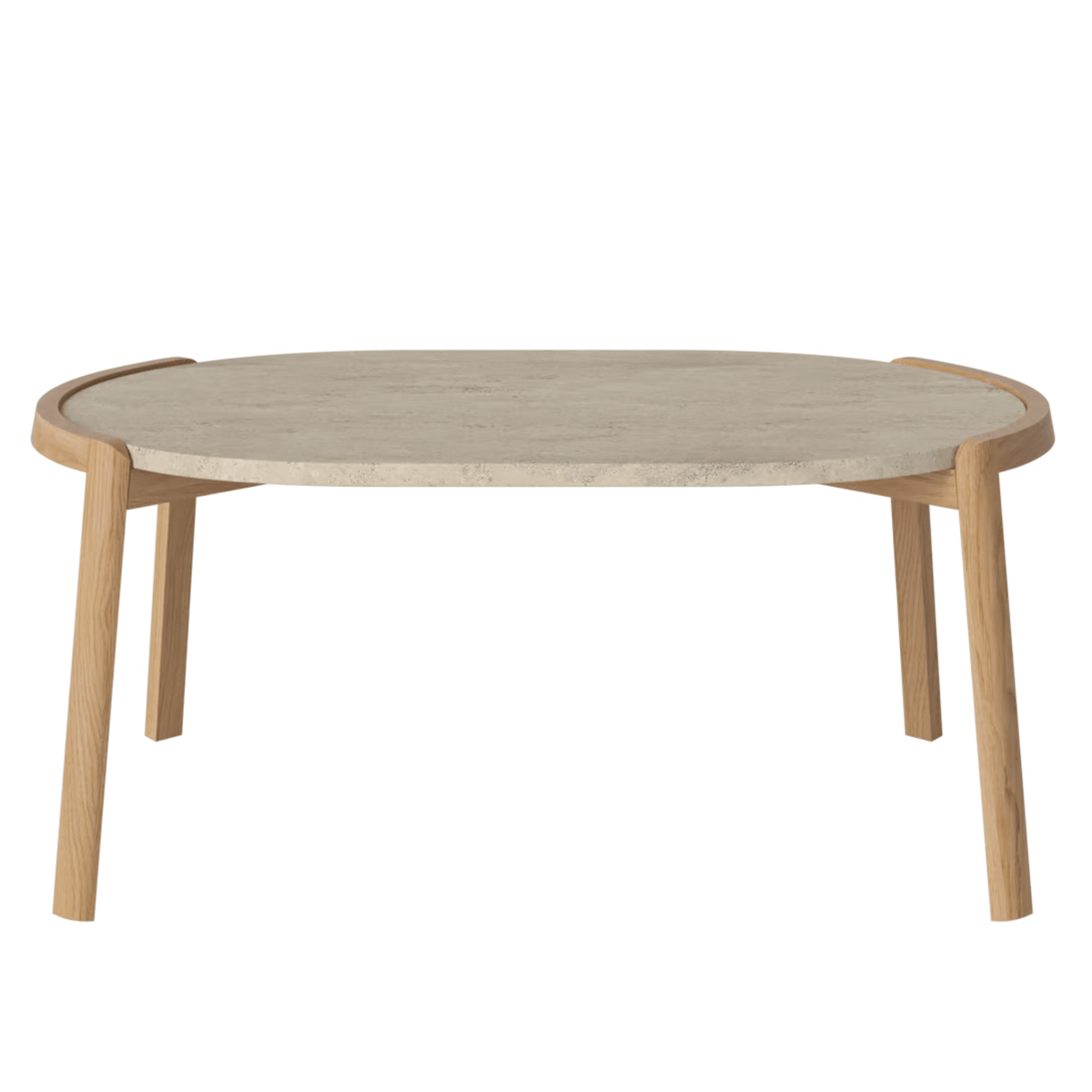 Bolia SHOP 42 cm / Sand Travertine / Oiled Oak Mix Coffee Table, 95 x 61 cm Oval