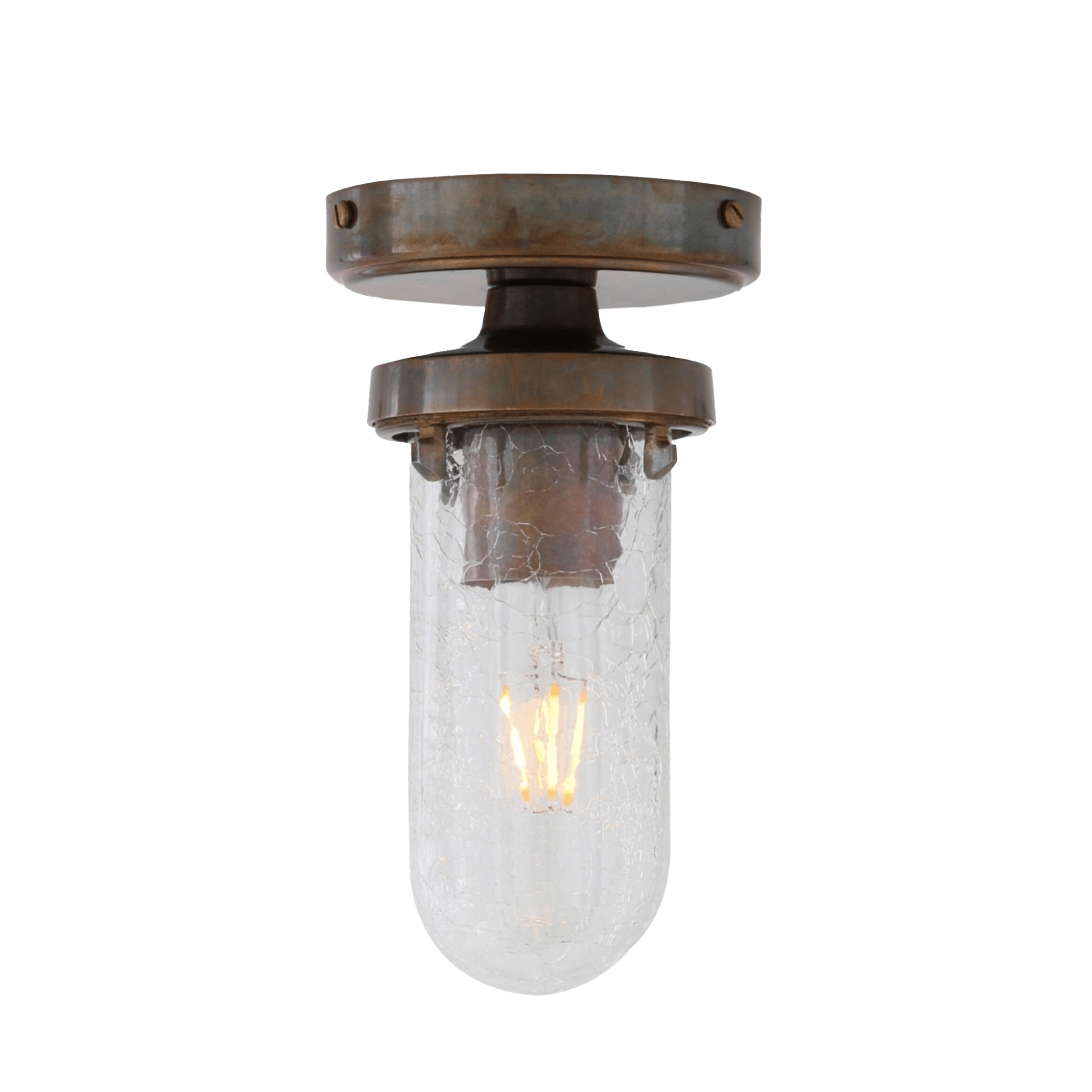 Mullan Lighting Lighting B / Antique Brass / Cracked Oregon Well Glass Flush Ceiling Light