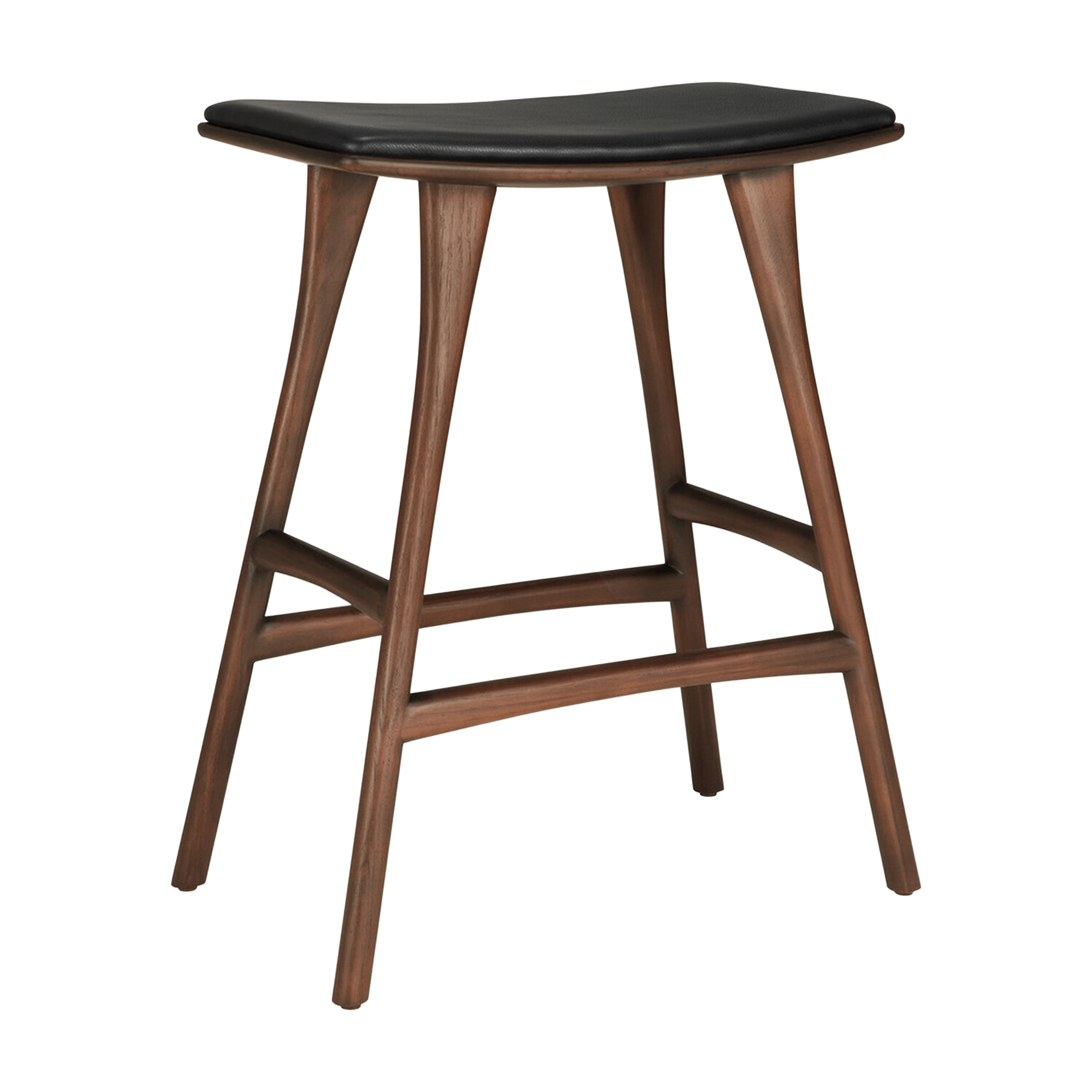 Ethnicraft Furniture Teak / Black Leather Osso Counter Stool