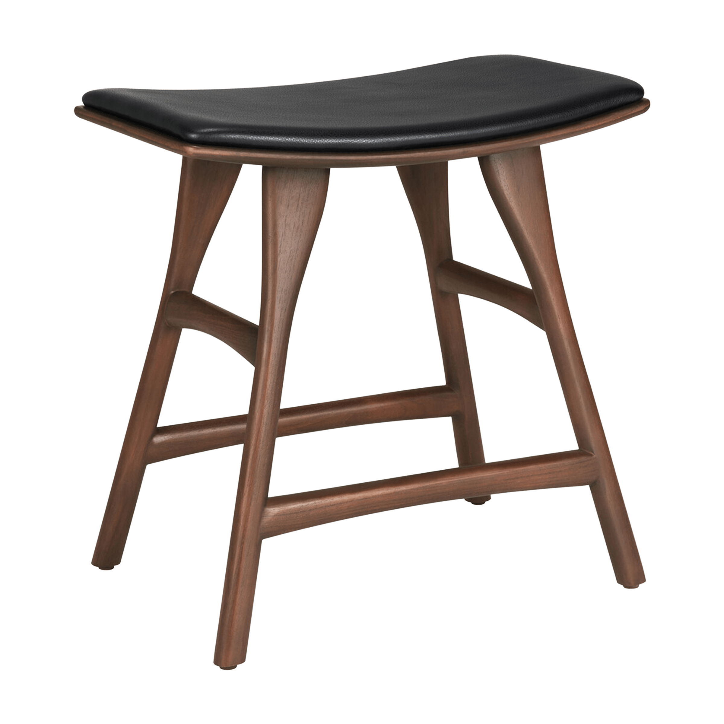 Ethnicraft Furniture Teak / Black Leather Osso Dining Stool