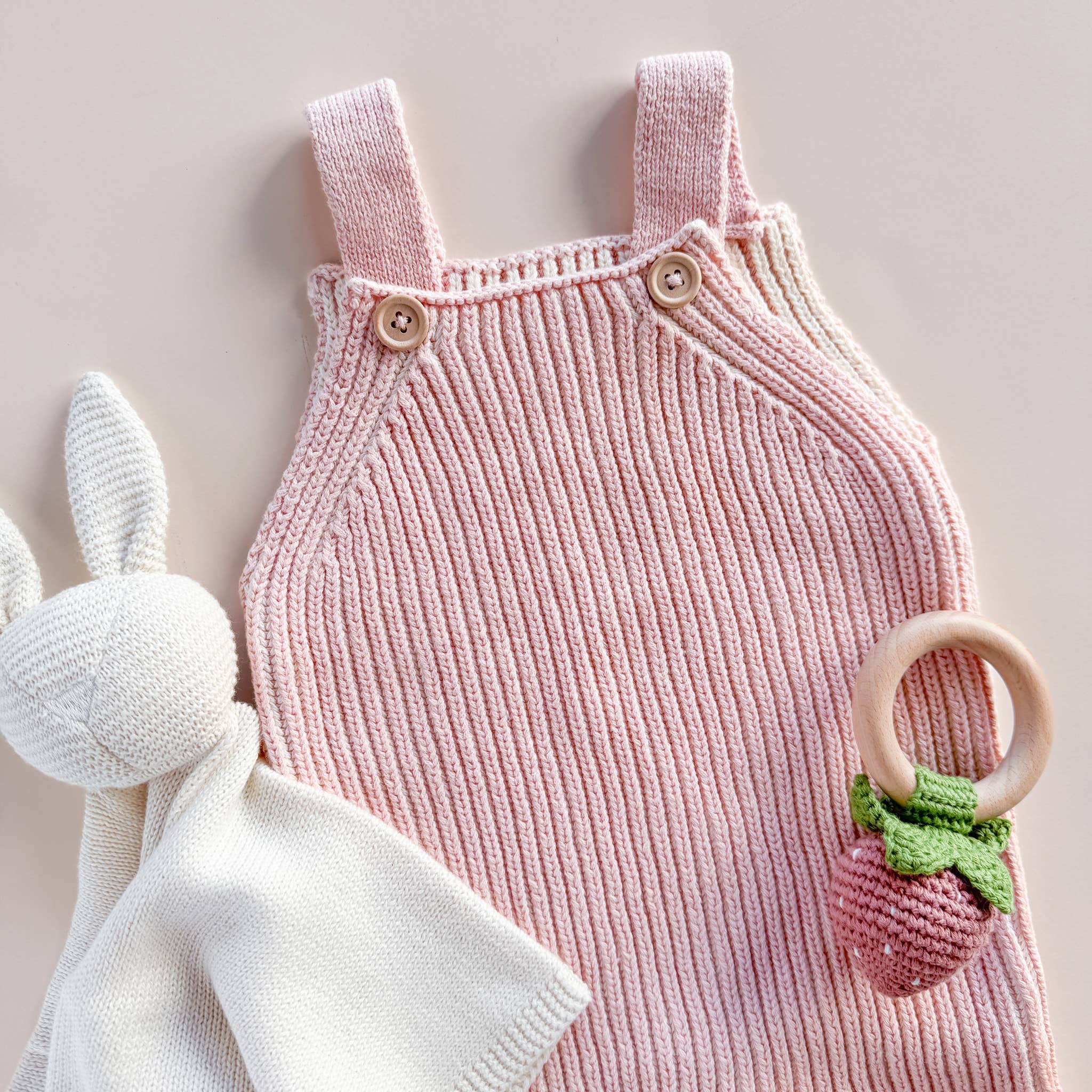 The Blueberry Hill SHOP Pink Strawberry Crocheted Teether Rattle