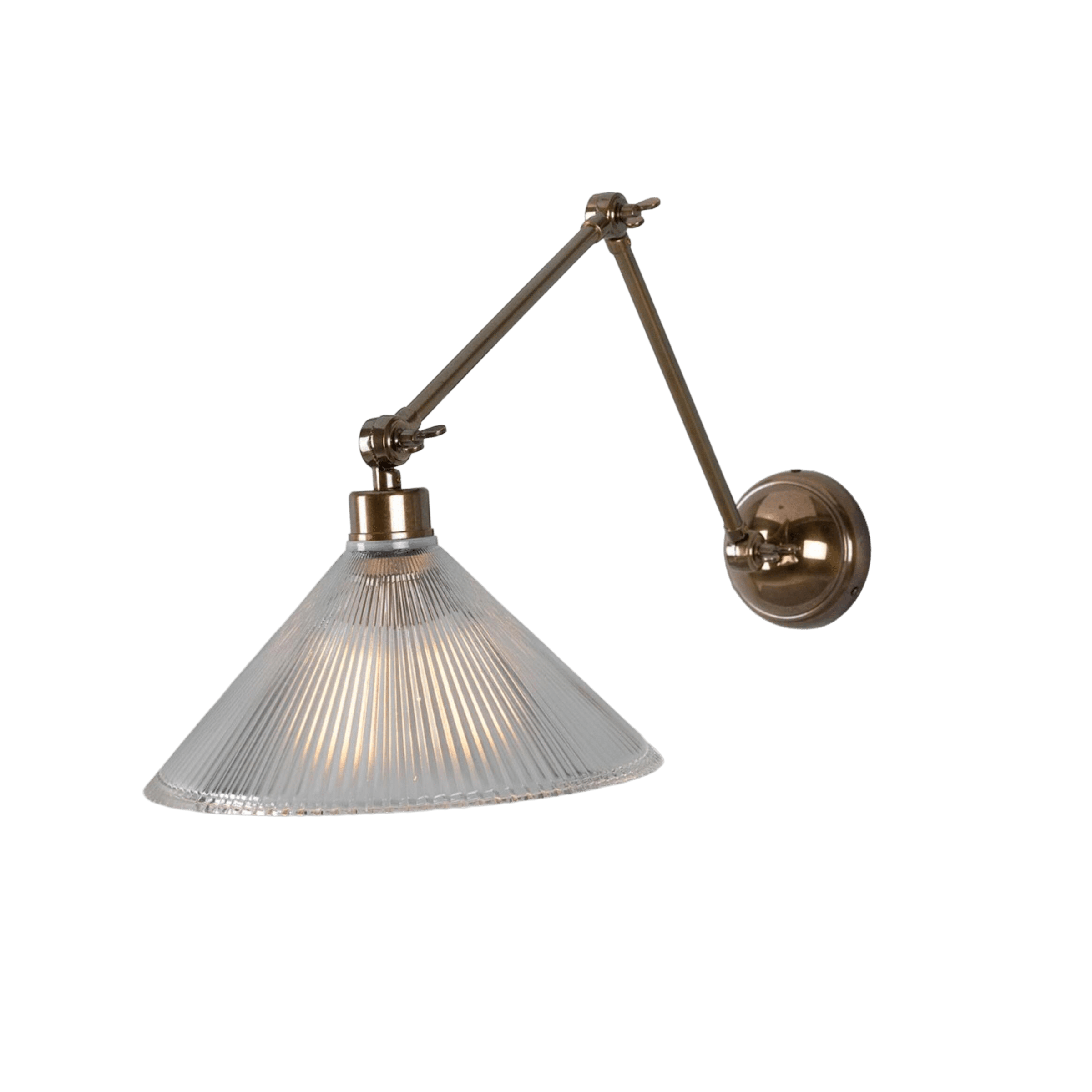 Mullan Lighting Lighting Antique Brass Rebell Prismatic Glass Adjustable Arm Wall Sconce