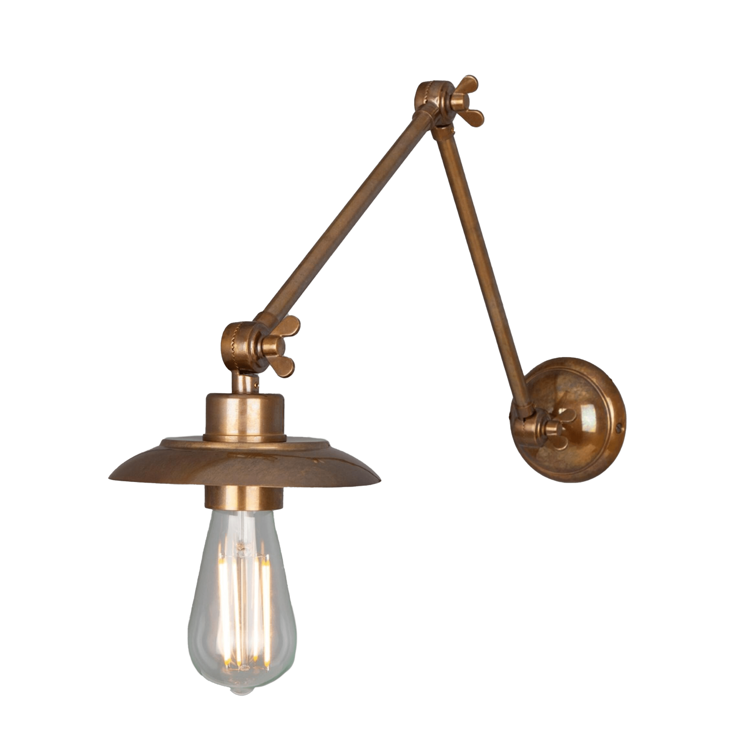 Mullan Lighting Lighting Antique Brass Reznor Vintage Adjustable Arm Bare Bulb Picture Light