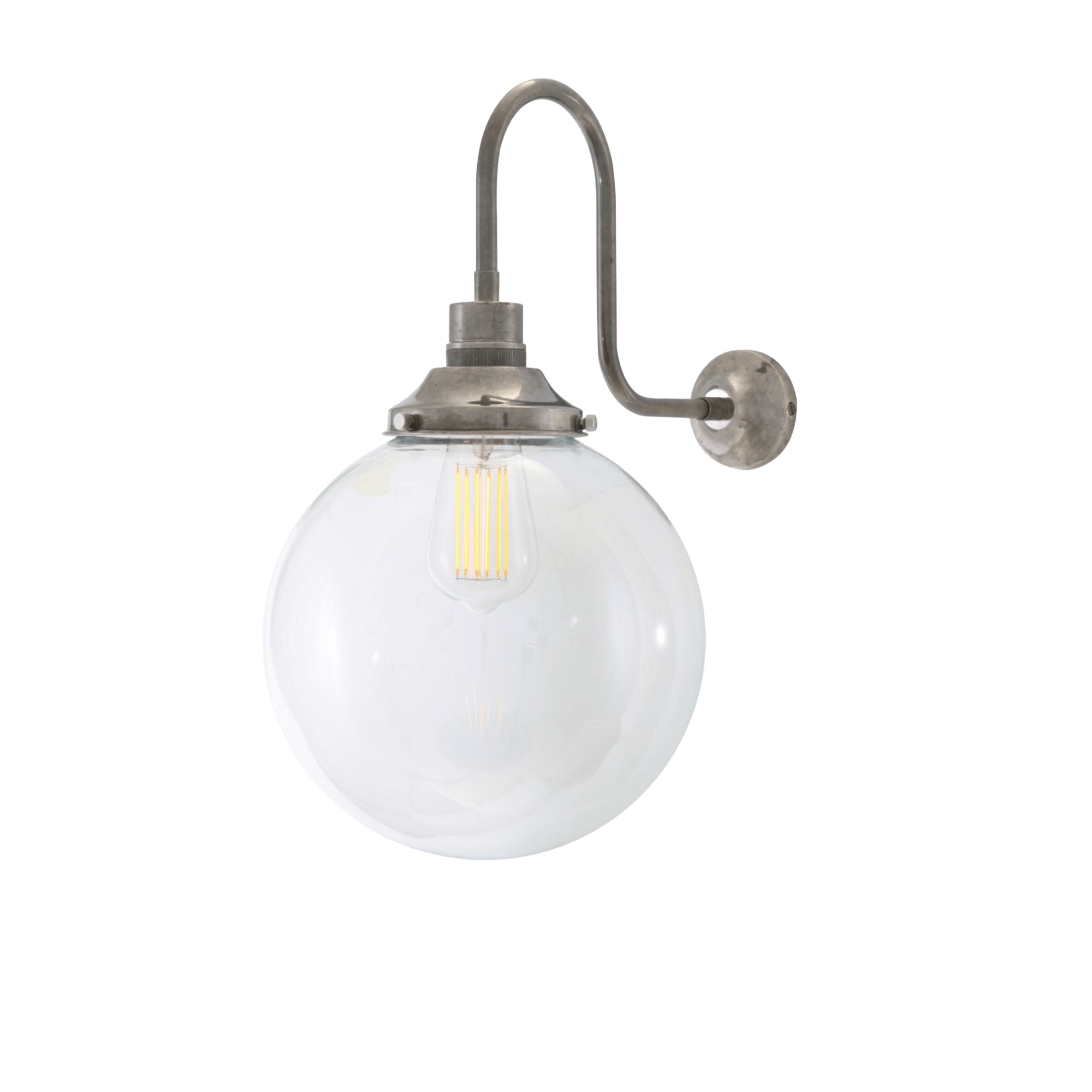 Mullan Lighting Lighting 9.75" Dia / Antique Silver Riad Clear Glass Globe Swan Neck Wall Sconce