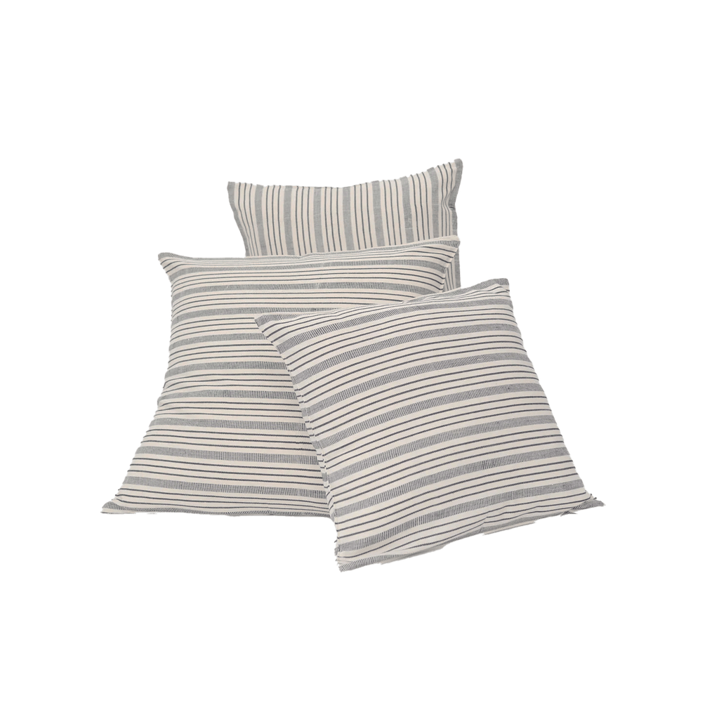 Tensira Square Cushion, Cotton, Black and Off-White Stripes