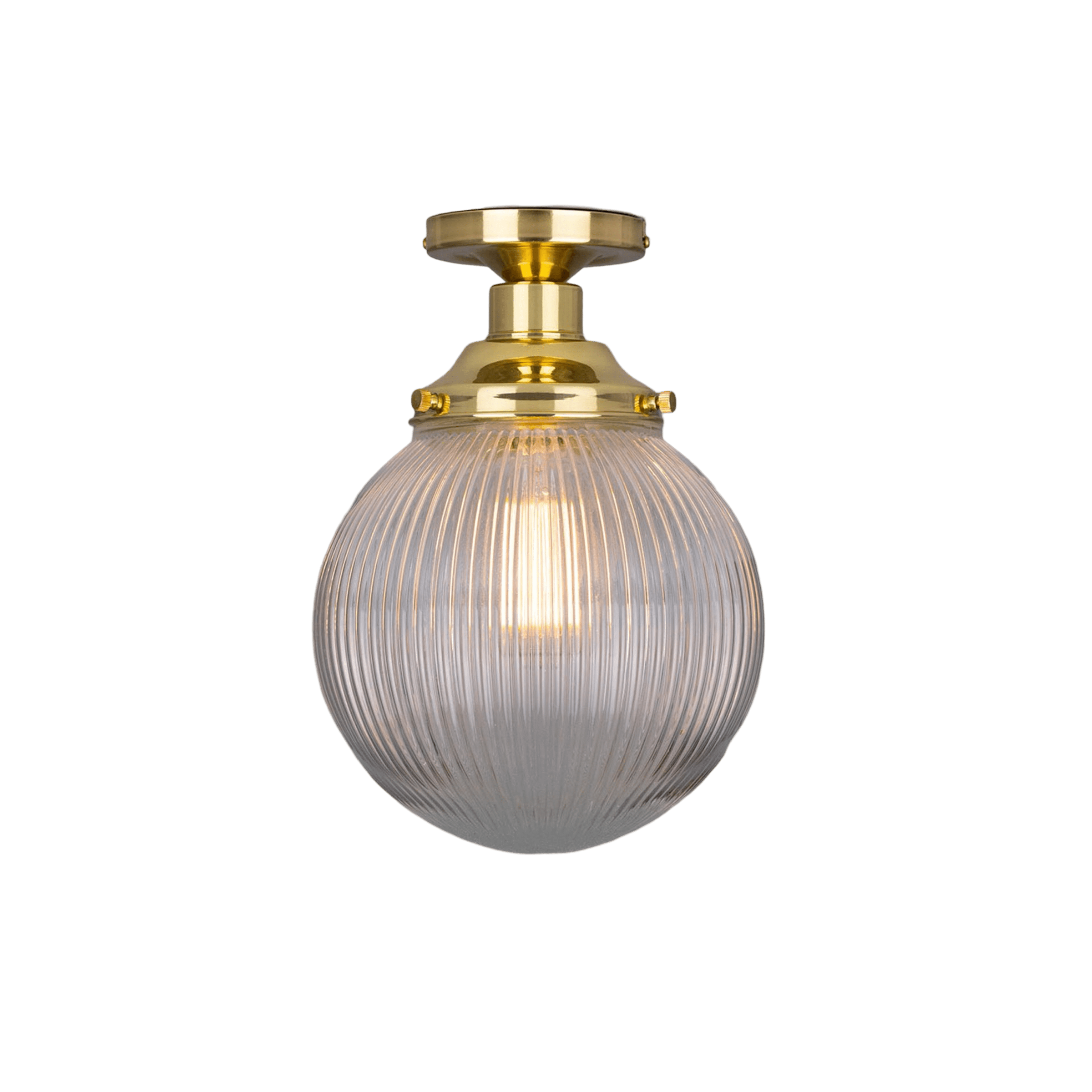 Mullan Lighting Lighting Polished Brass Stanley Prismatic Glass Globe Ceiling Light