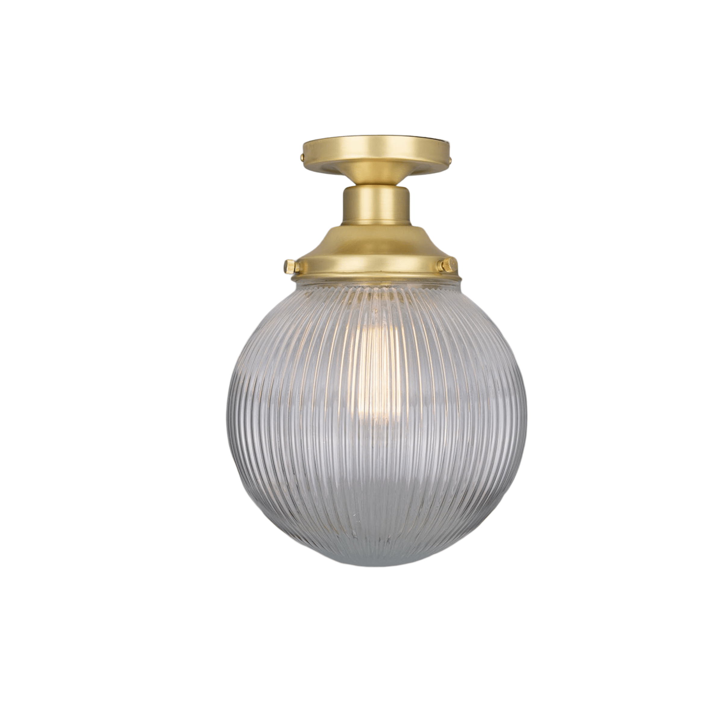 Mullan Lighting Lighting Satin Brass Stanley Prismatic Glass Globe Ceiling Light