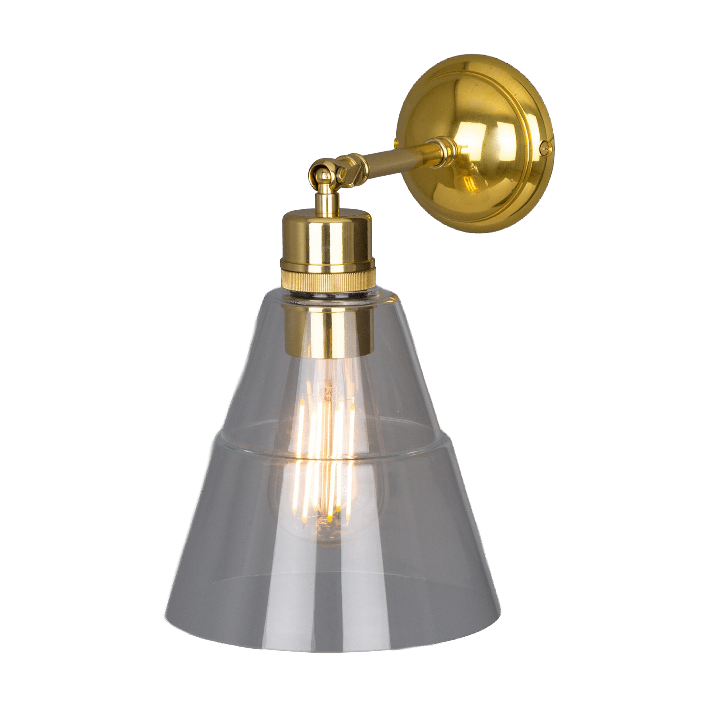 Mullan Lighting Lighting Polished Brass Straff Vintage Clear Glass Cone Wall Sconce