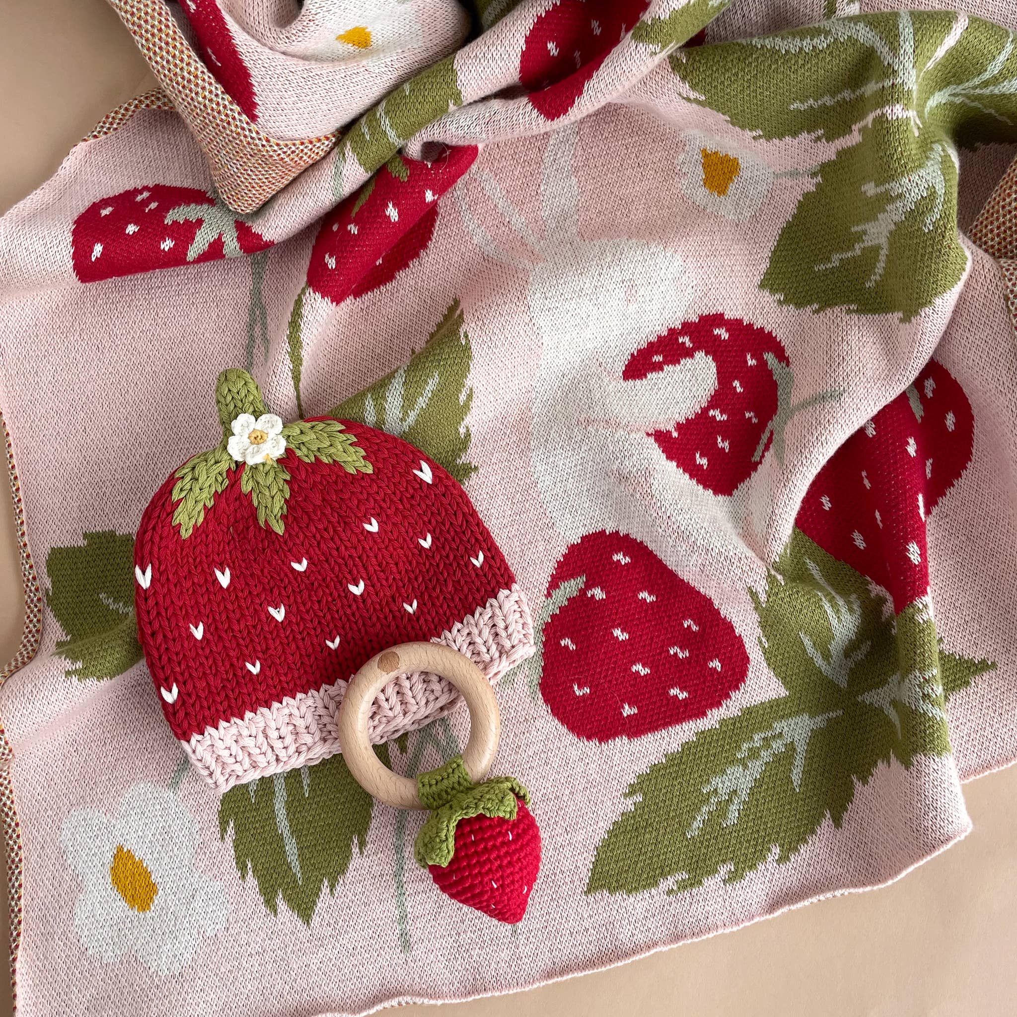 The Blueberry Hill SHOP Strawberry Bunny Baby Blanket