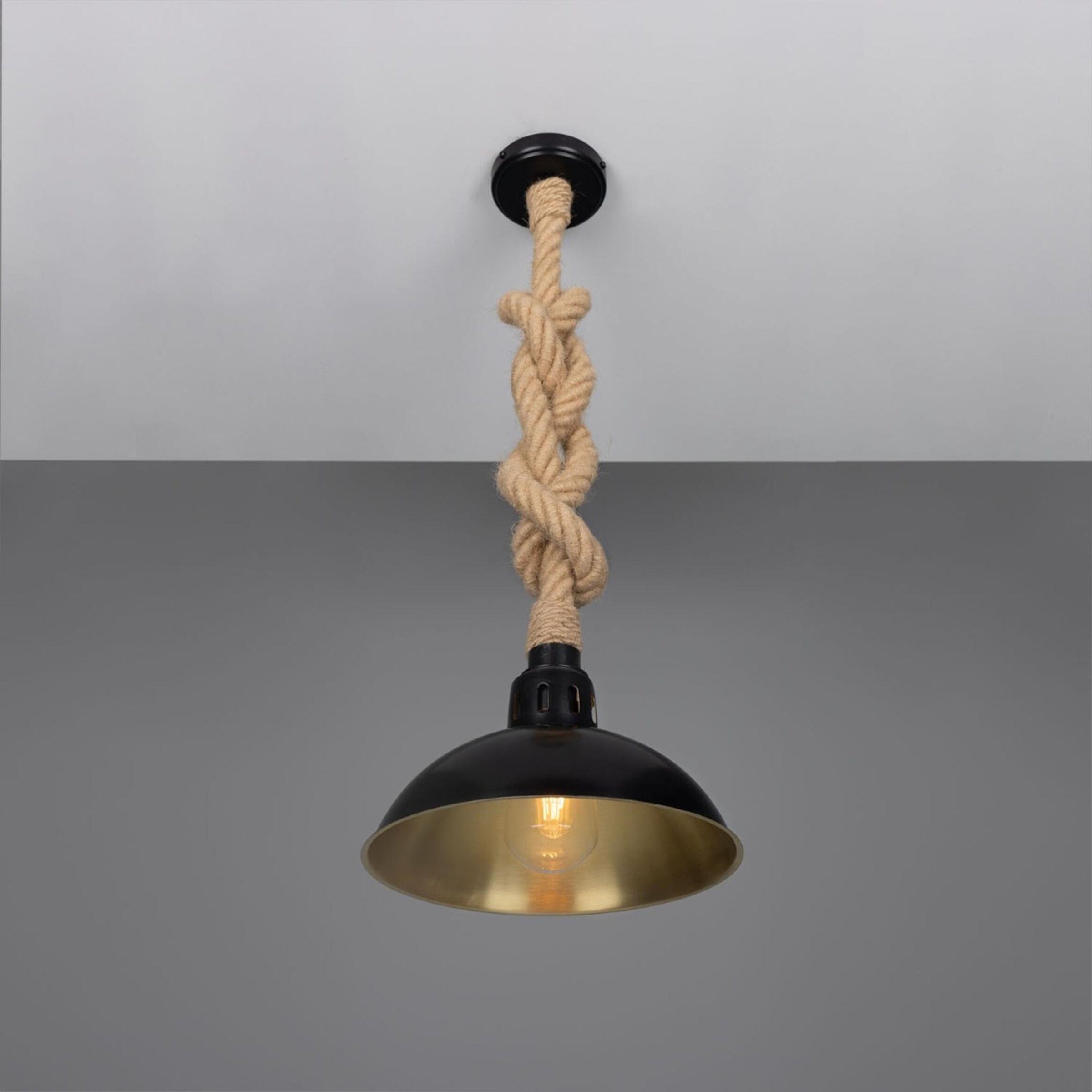Mullan Lighting Lighting Tahiti Jute Rope Pendant Light with Vintage Brass Shade