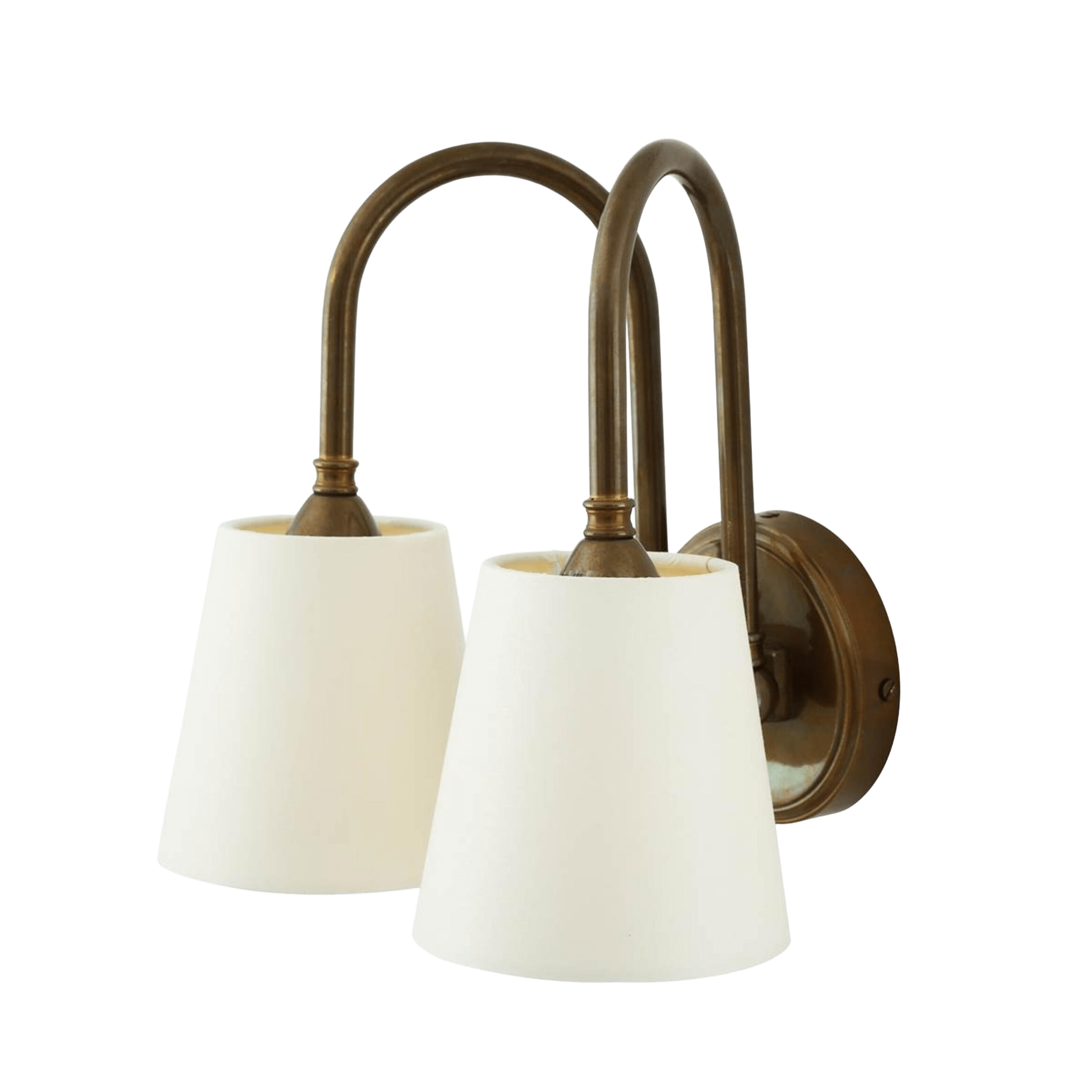 Mullan Lighting Lighting Uppsala Two-Arm Brass Wall Sconce with Fabric Shades