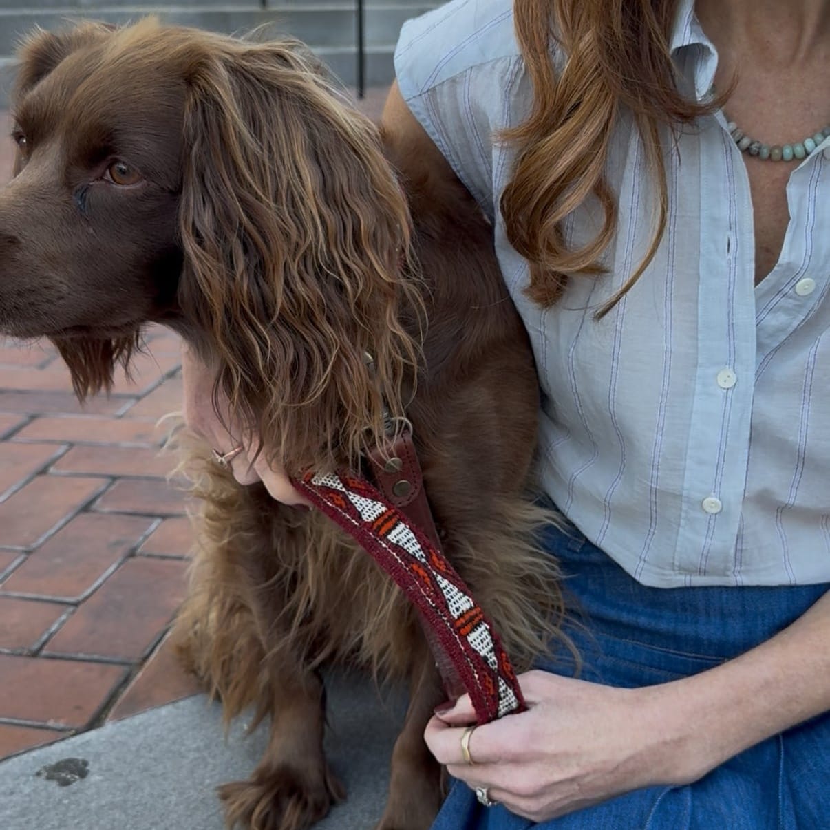 Verve Culture SHOP Vintage Kilim & Leather Dog Collar and Leash Set