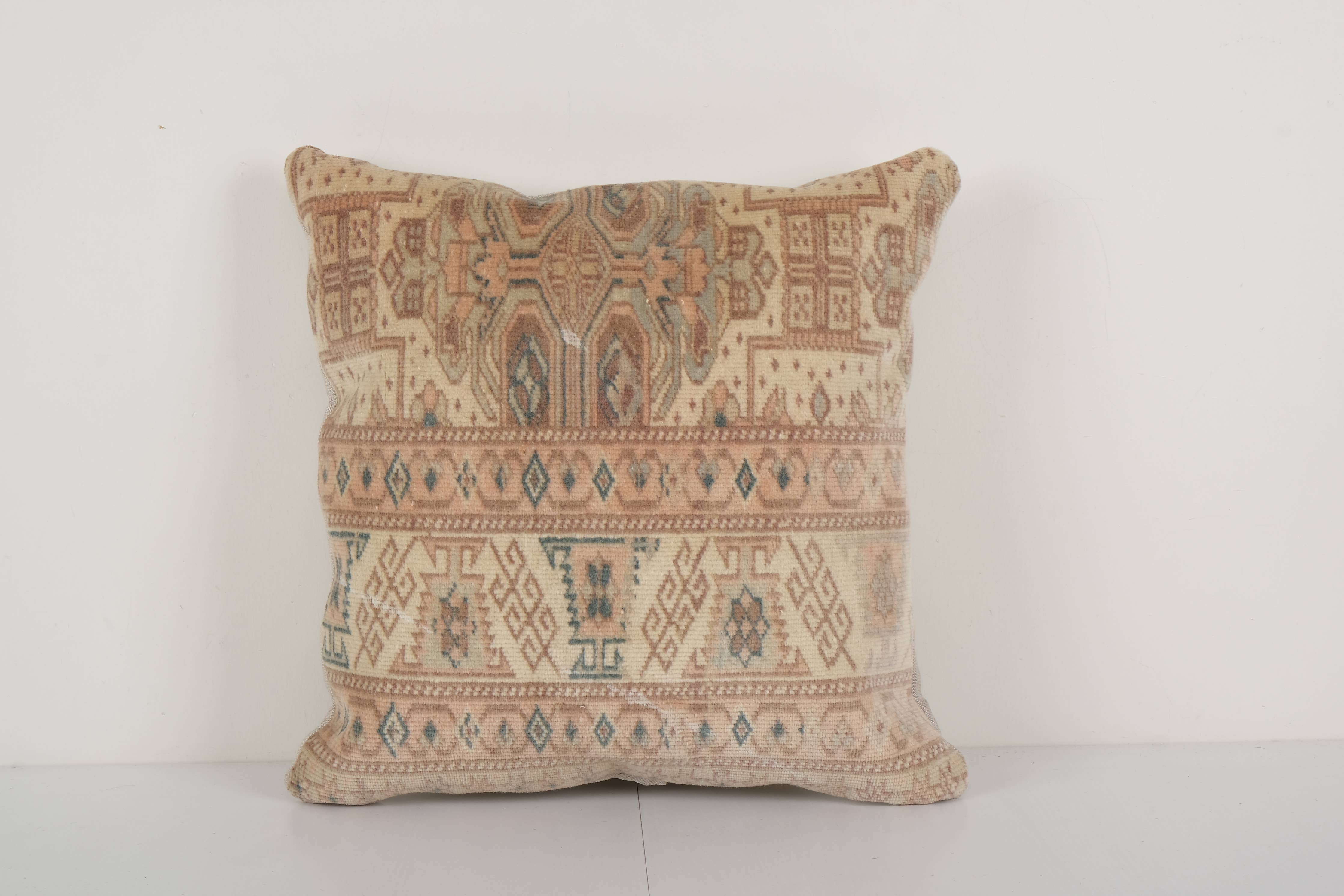 Vintage Pillows Store Vintage Pillows Store - Square Turkish Carpet Rug Pillow, Sand Designer Cushion