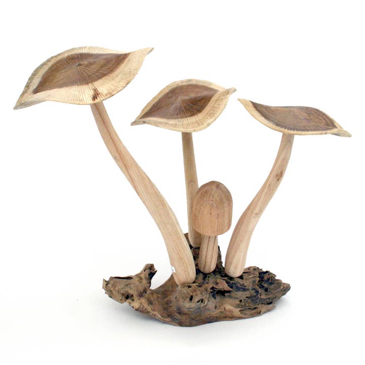 Modern Eastern by Contrast Inc. Decor Extra Large Wood Mushroom Sculpture (4), Round Top