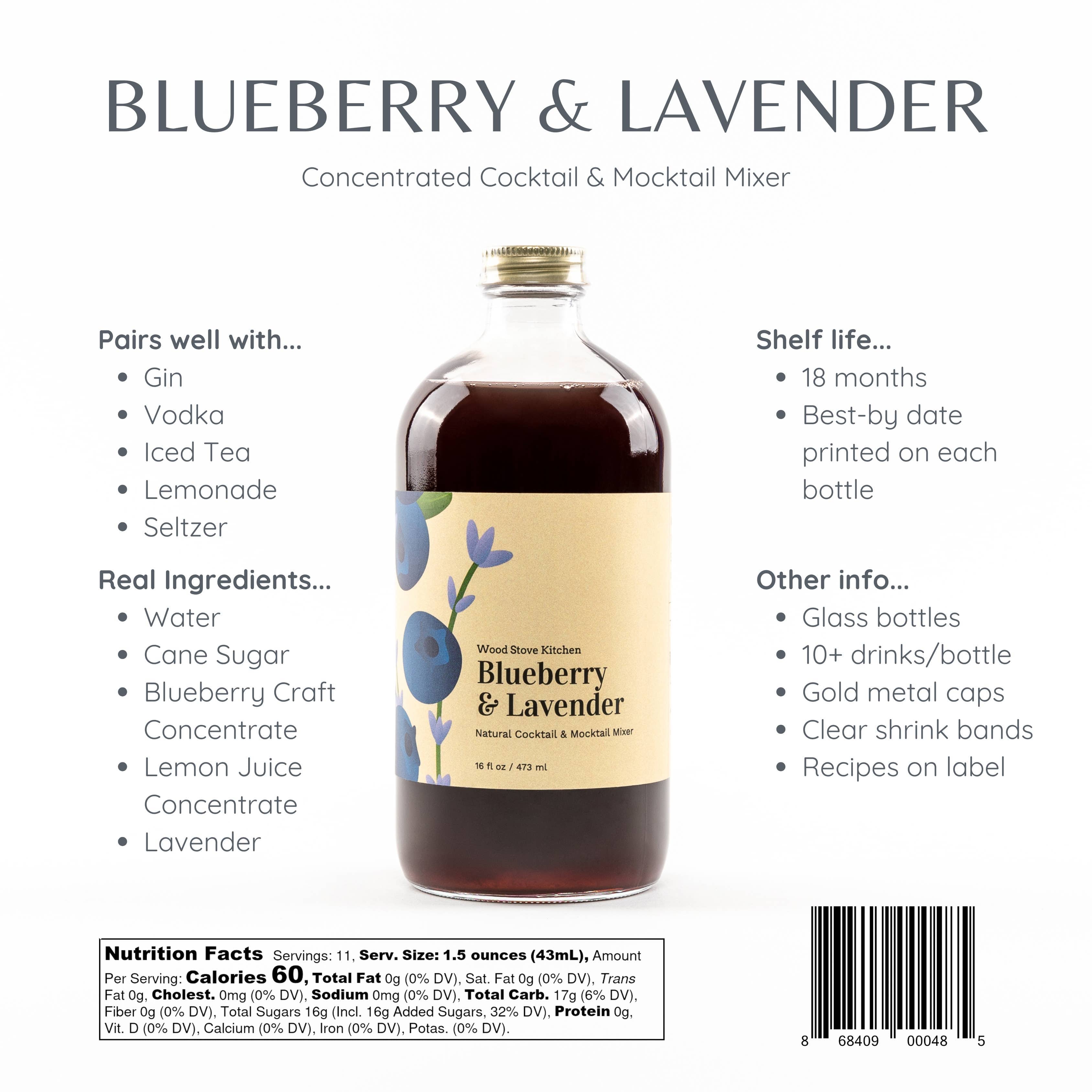 Wood Stove Kitchen Wood Stove Kitchen - Blueberry and Lavender Cocktail Mixer and Mocktail Mixer, 16 fl oz
