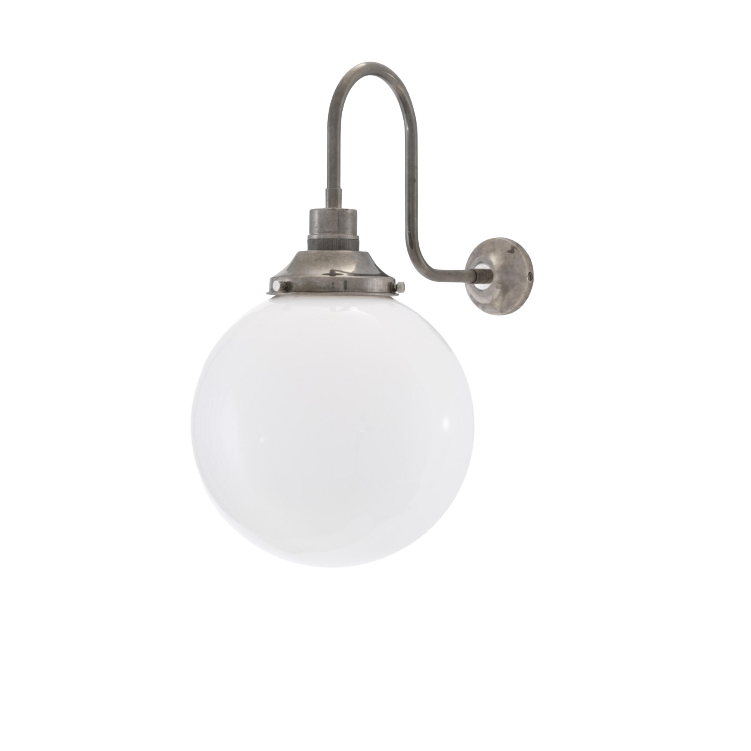 Mullan Lighting Lighting 9.75" Dia / Antique Silver Yerevan Opal Glass Globe Swan Neck Wall Sconce