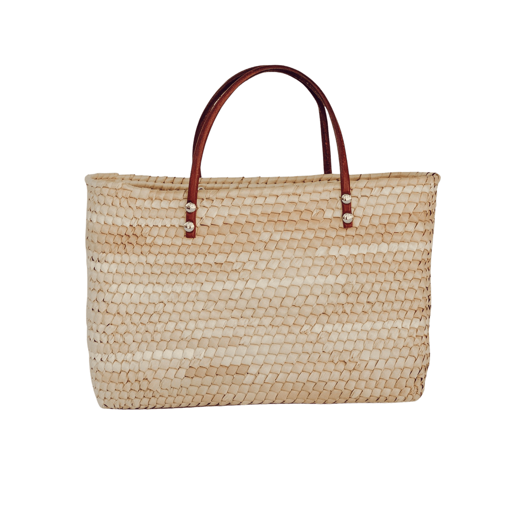 LEAH Juniper Straw Market Tote With Leather Handles