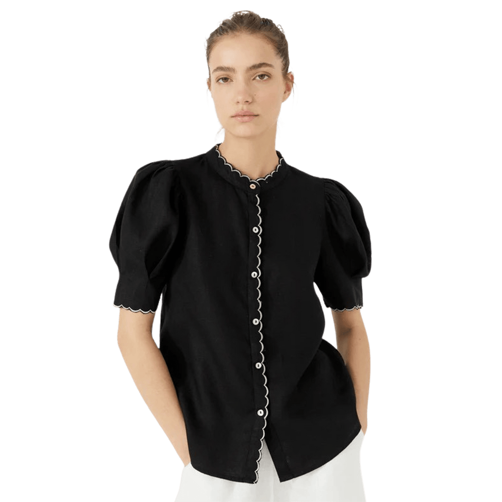 Lanhtropy Clothing Extra Small / Black Scallop Linen Shirt