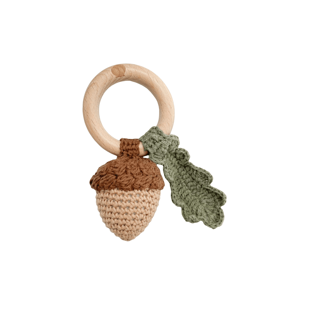 The Blueberry Hill Baby Toys Acorn Crocheted Teether Rattle